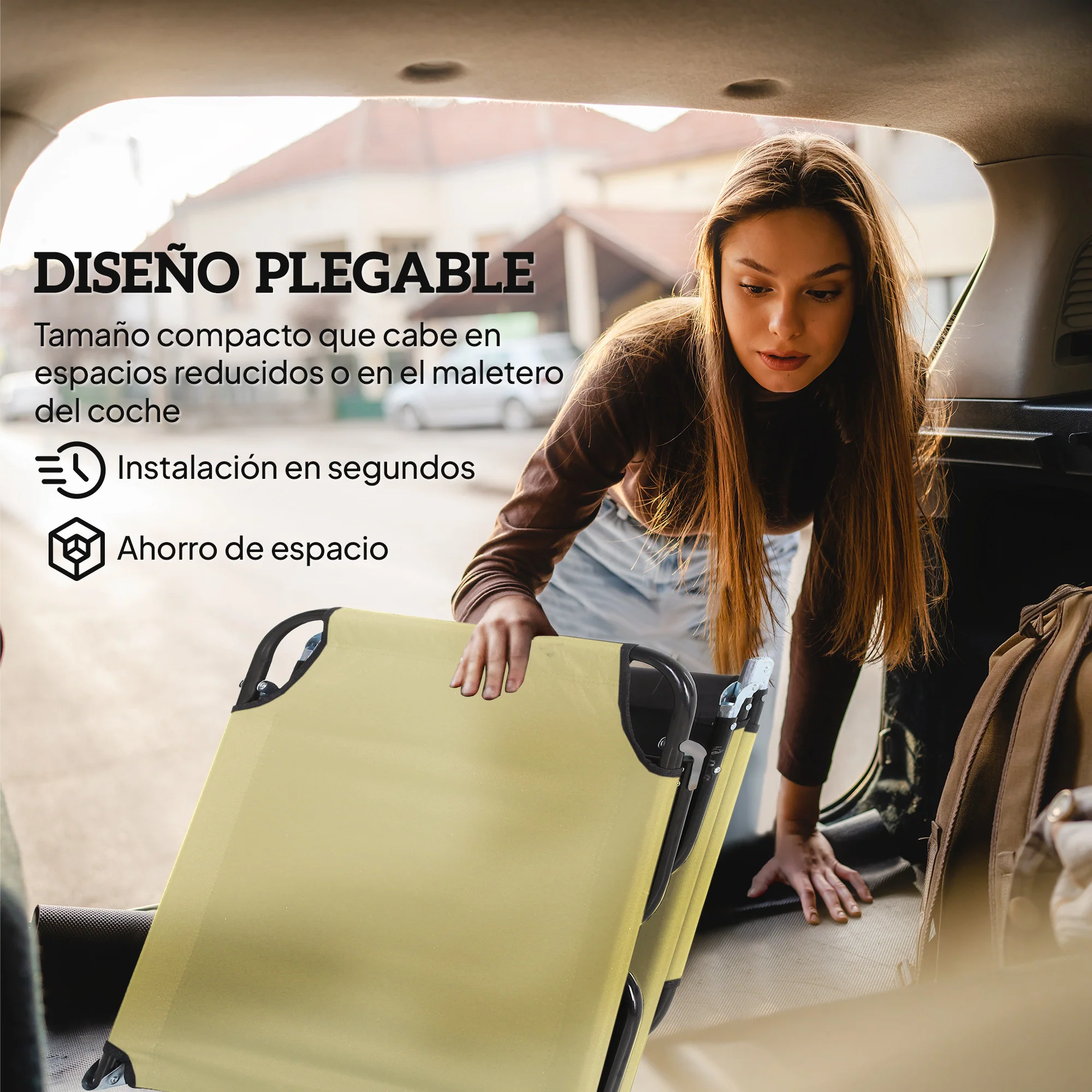Outsunny Tumbona Plegable Reclinable Ajustable De 5 Posiciones 188x56x28cm Beige - Image 6
