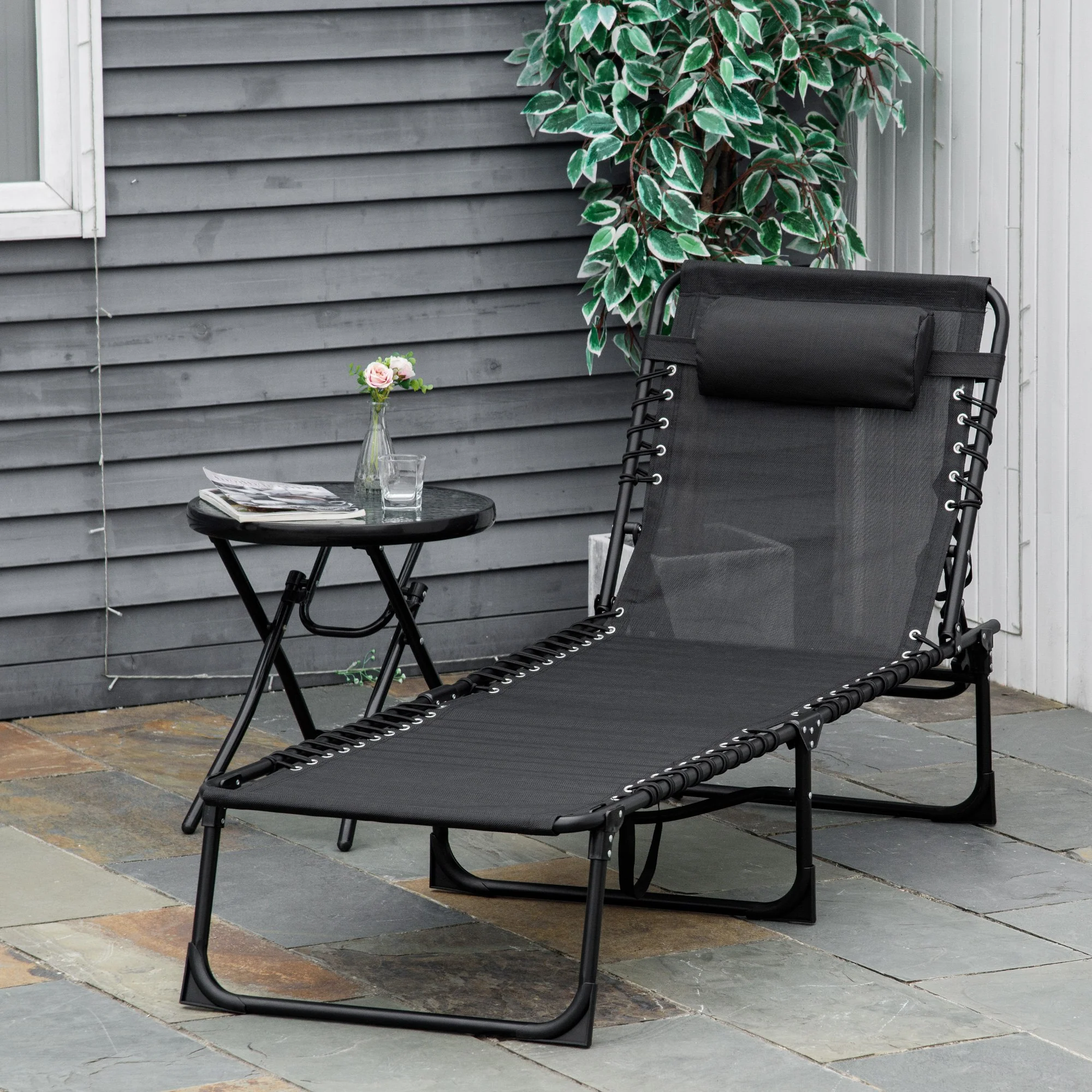 Outsunny Tumbona Plegable Y Ajustable De 4 Posiciones Con Sistema De Cordones - Image 2