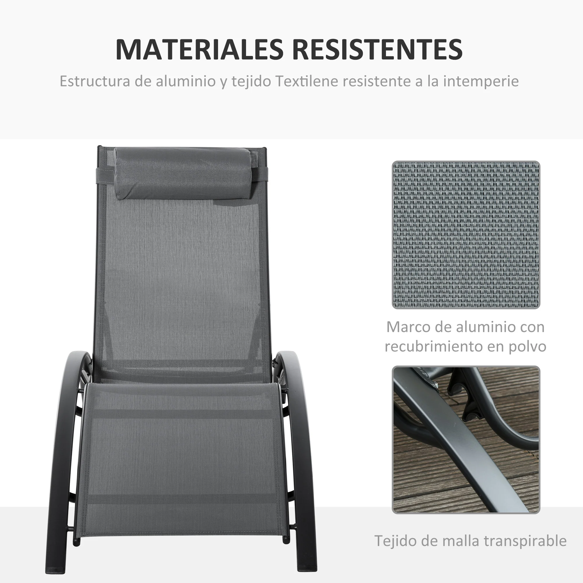 Outsunny Tumbona Reclinable Con Respaldo Ajustable Reposacabezas Extraíble - Image 6