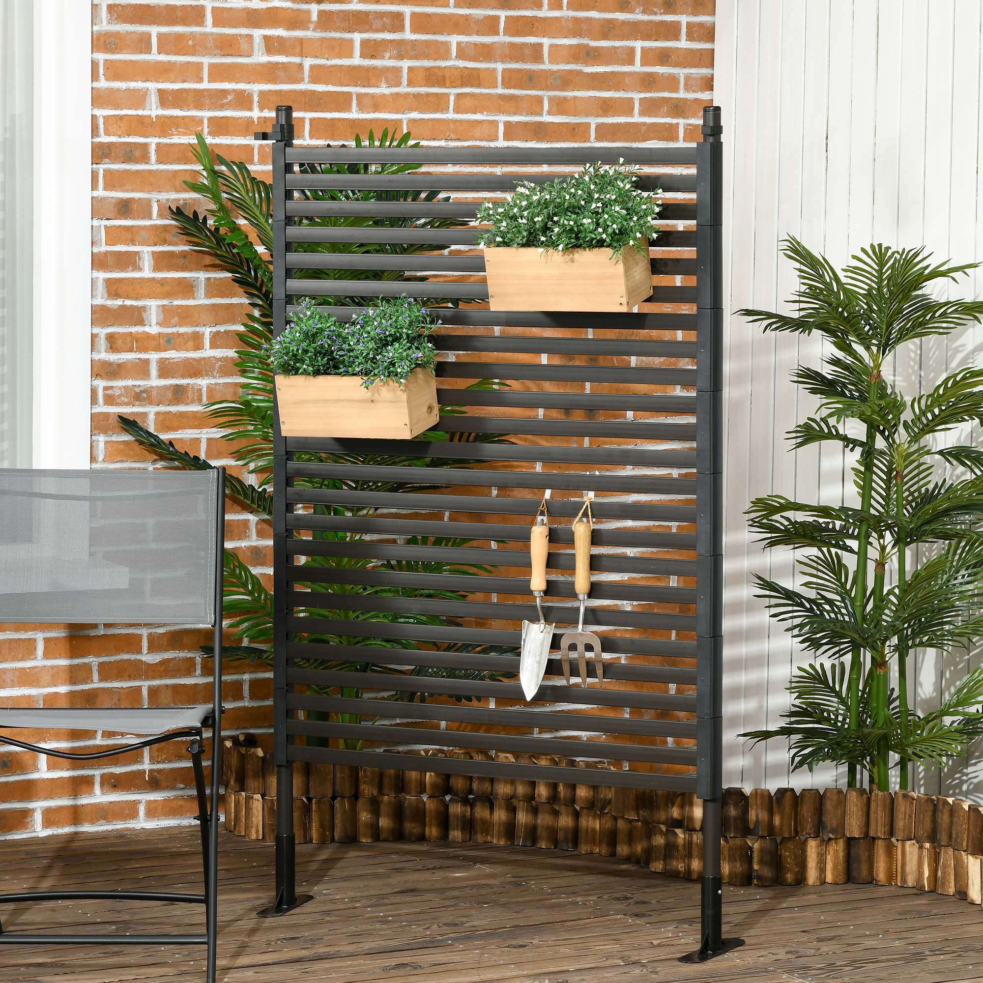 Outsunny Valla De Jardín De Acero Con Revestimiento De Pe 93x22x150 Cm Marrón - Image 2