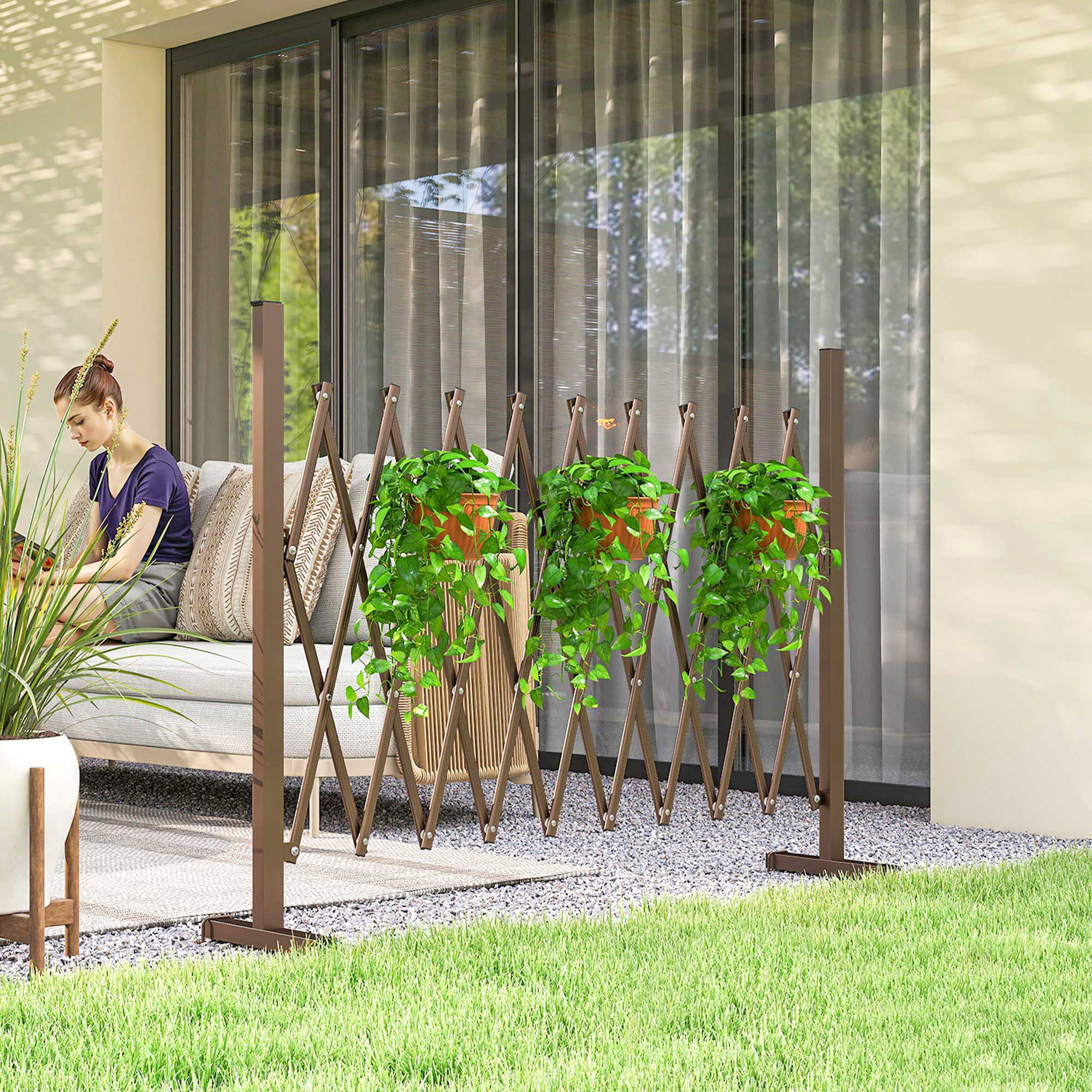 Outsunny Valla De Jardín Exterior Extensible De Aleación De Aluminio Café Oscuro - Image 4