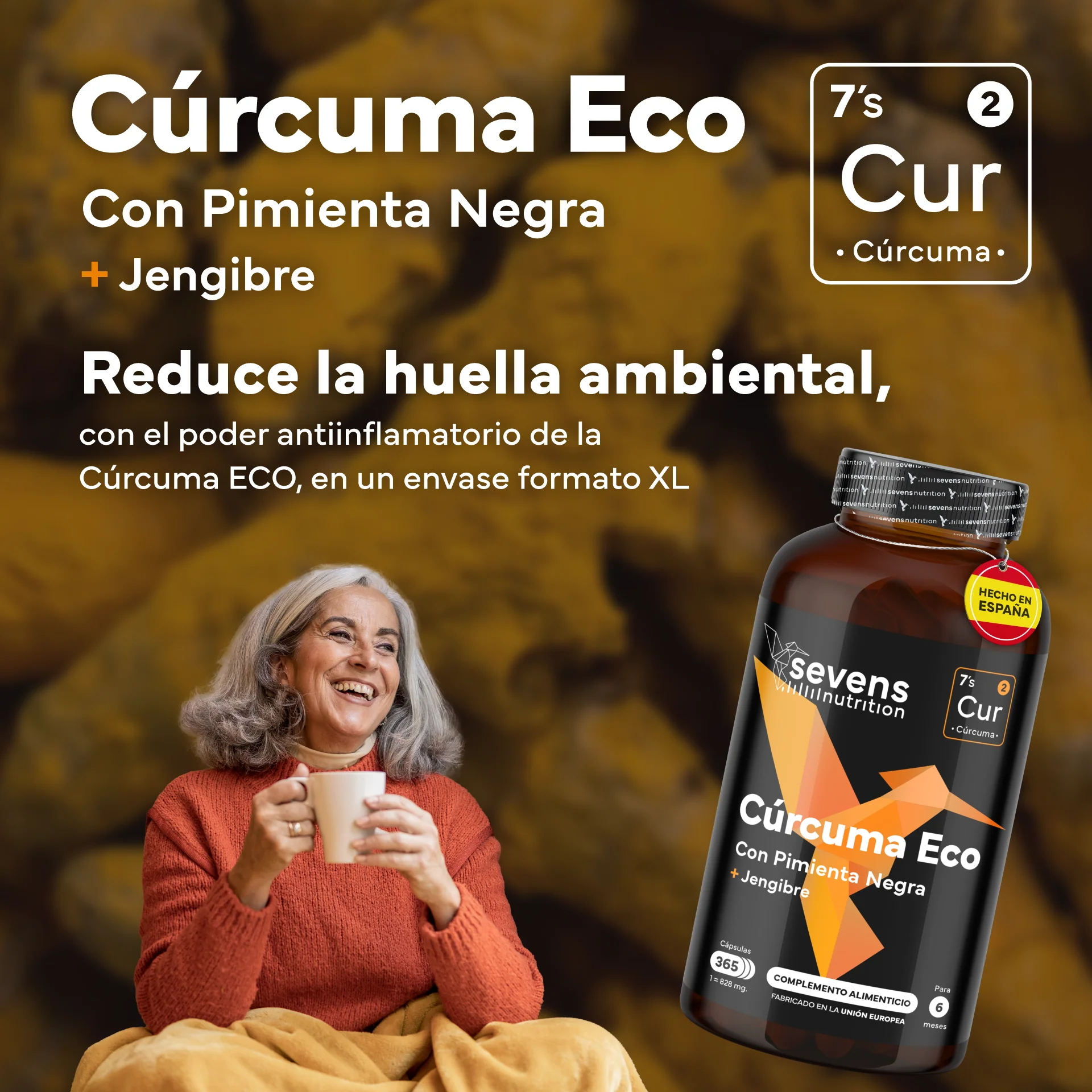 Pack 2x Cúrcuma + Jengibre Y Pimienta Negra Sevens Nutrition. Antiinflamatorio Y Salud Articular. - Image 2