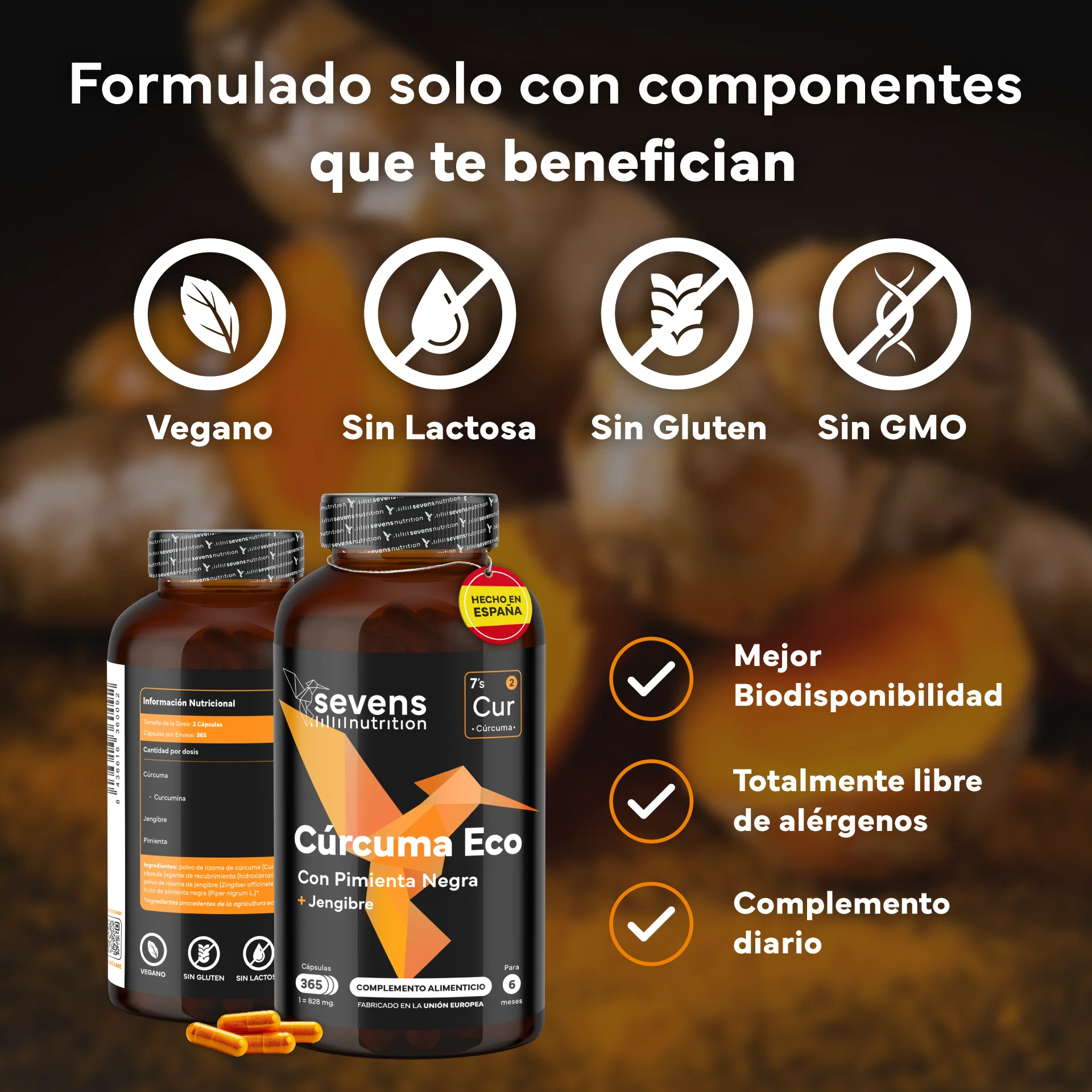 Pack 2x Cúrcuma + Jengibre Y Pimienta Negra Sevens Nutrition. Antiinflamatorio Y Salud Articular. - Image 4