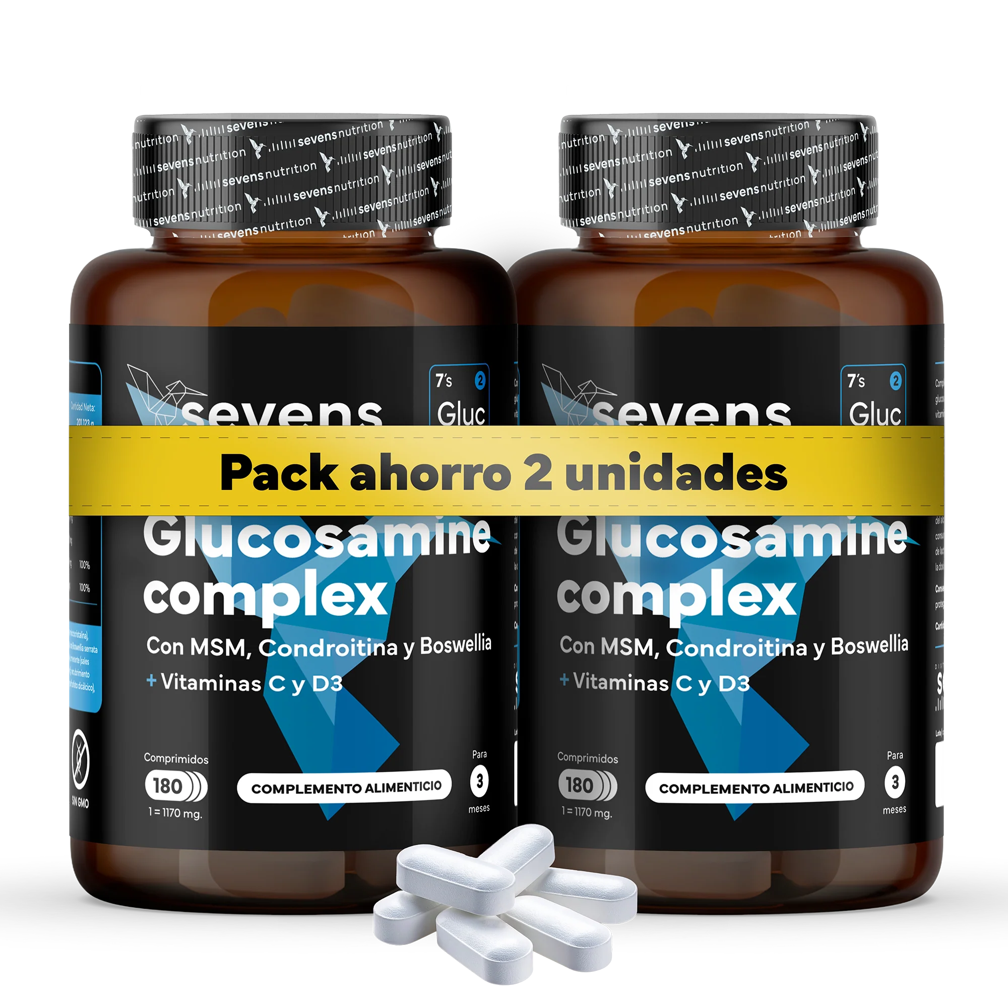 Pack 2x Glucosamina Con Condroitina, Msm, Boswellia, Vitaminas C Y D3. Sevens Nutrition. Cuidado De La Salud Articular.