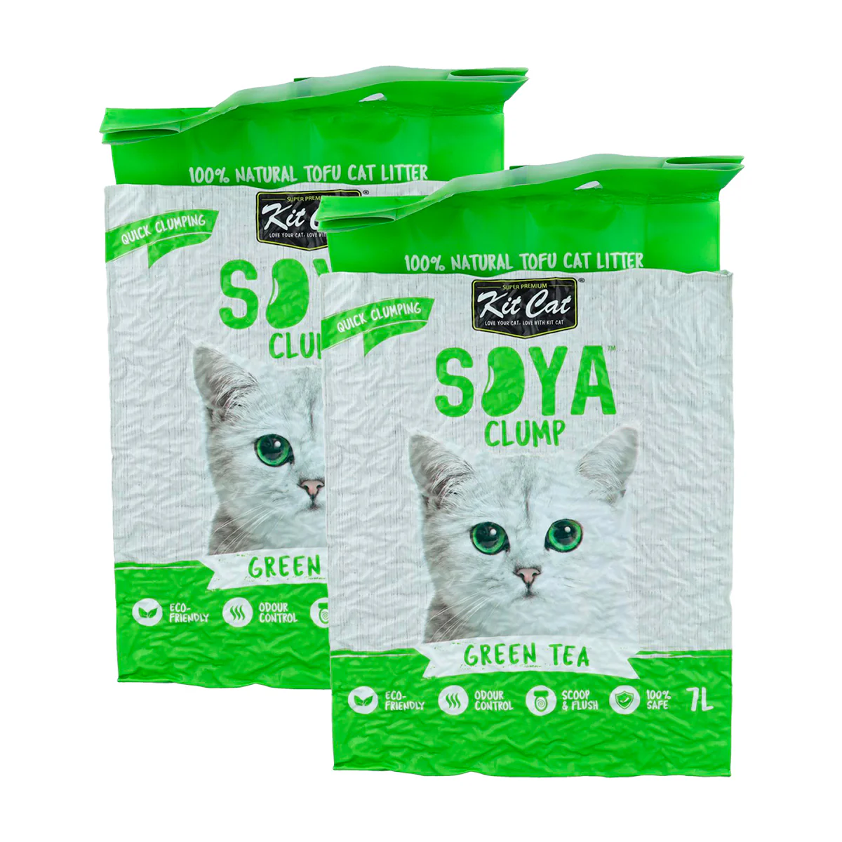Pack 2x Kit Cat Arena Eco SoyaClump Pack Ahorro - Green Tea 7 L Arena para gatos