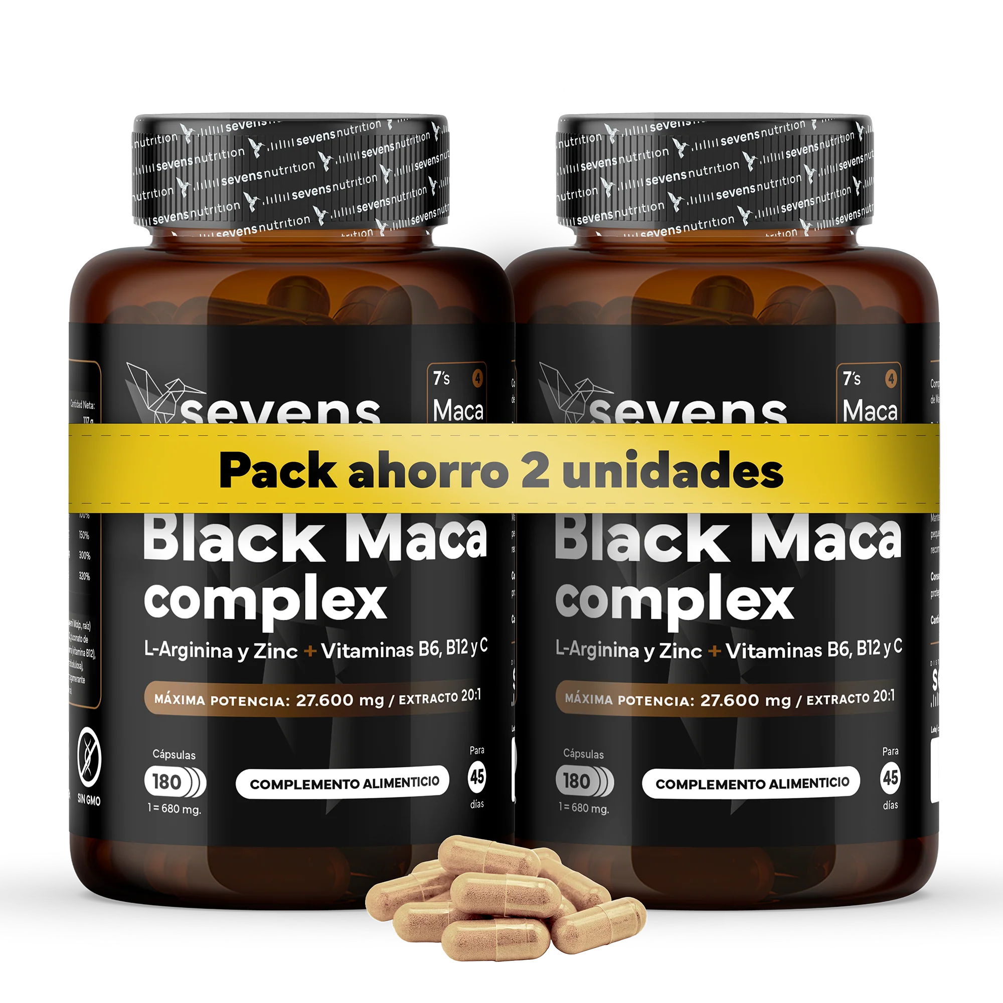 Pack 2x Maca Negra Con L-arginina Y Zinc + Vitaminas B6, B12 Y C. Reduce El Cansancio Y Aumenta Energía
