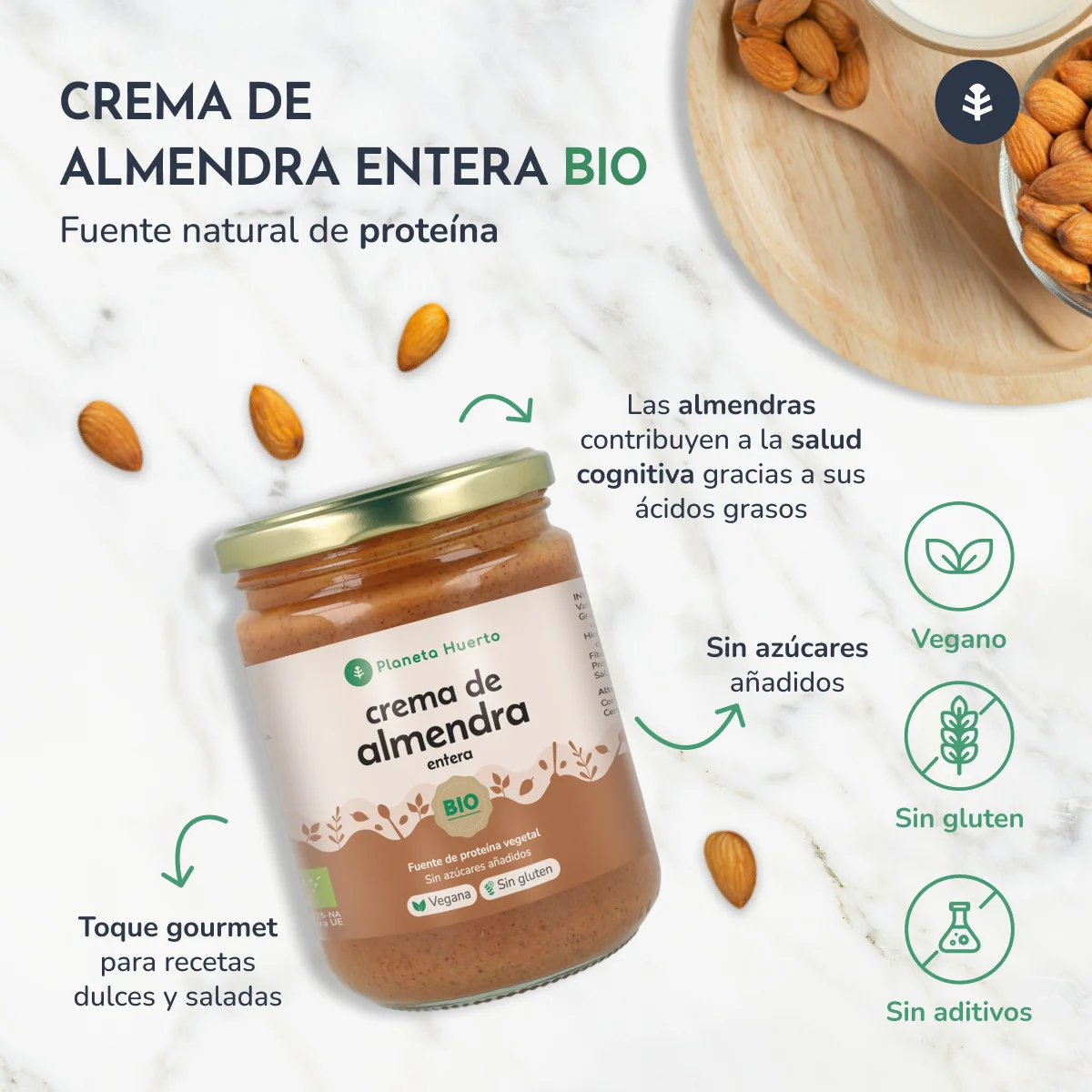 Pack 9x Crema de Almendras Enteras ECO Planeta Huerto 350 g - Image 4