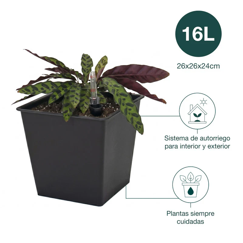 Pack De 3 Macetas Autorriego De Polipropileno Interior Y Exterior Hortalia 16 L 26x26x24 Cm - Image 2