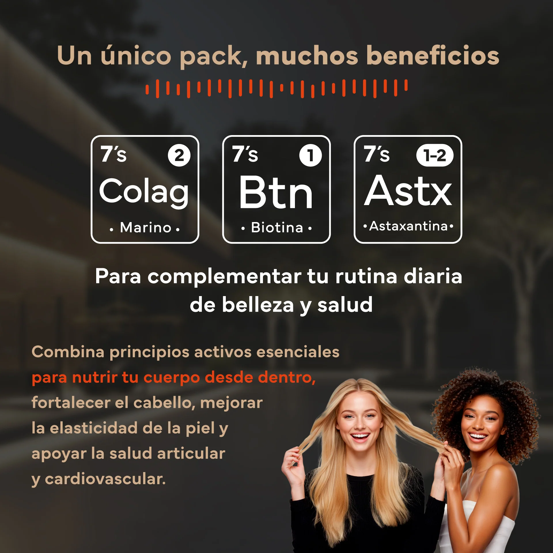 Pack Glow Para Regalo: Astaxantina, Biotina Y Colágeno Marino Puro. Sevens Nutrition. Antioxidante, Pelo, Uñas Y Piel - Image 3