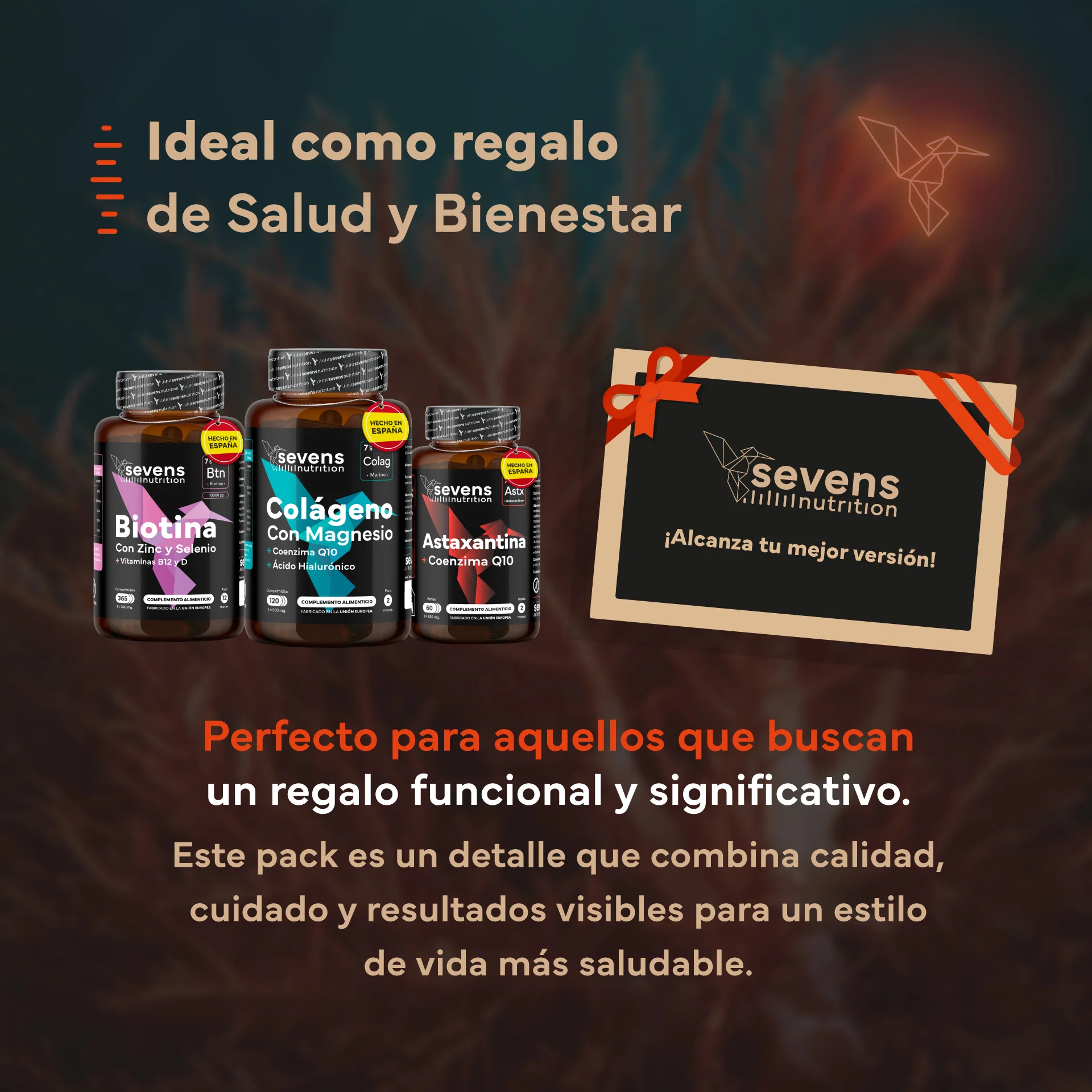Pack Glow Para Regalo: Astaxantina, Biotina Y Colágeno Marino Puro. Sevens Nutrition. Antioxidante, Pelo, Uñas Y Piel - Image 6