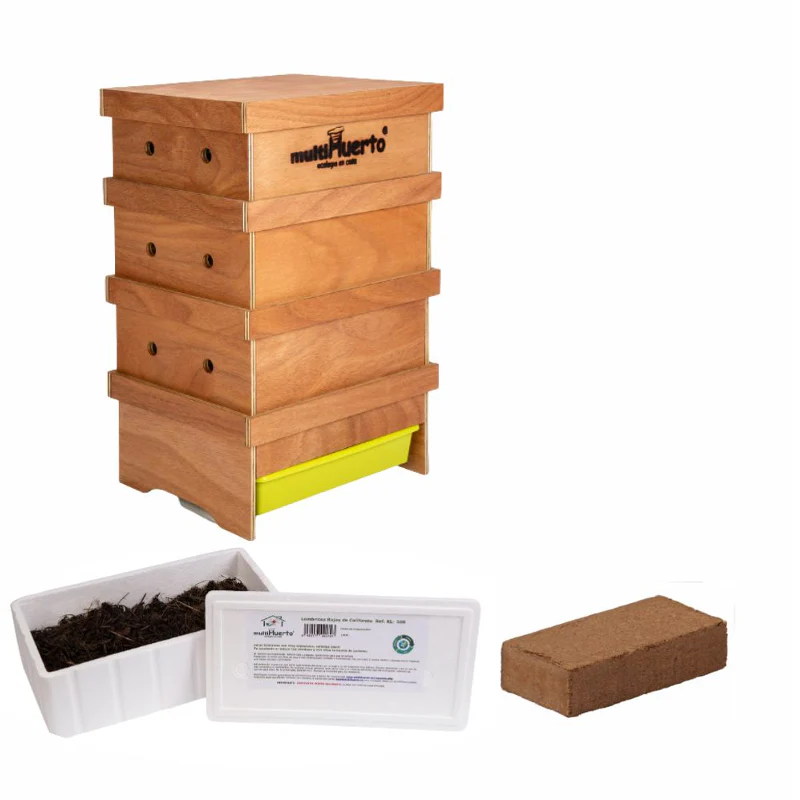 Pack Vermicompostador Lombrihogar + 150 Lombrices + Fibra De Coco