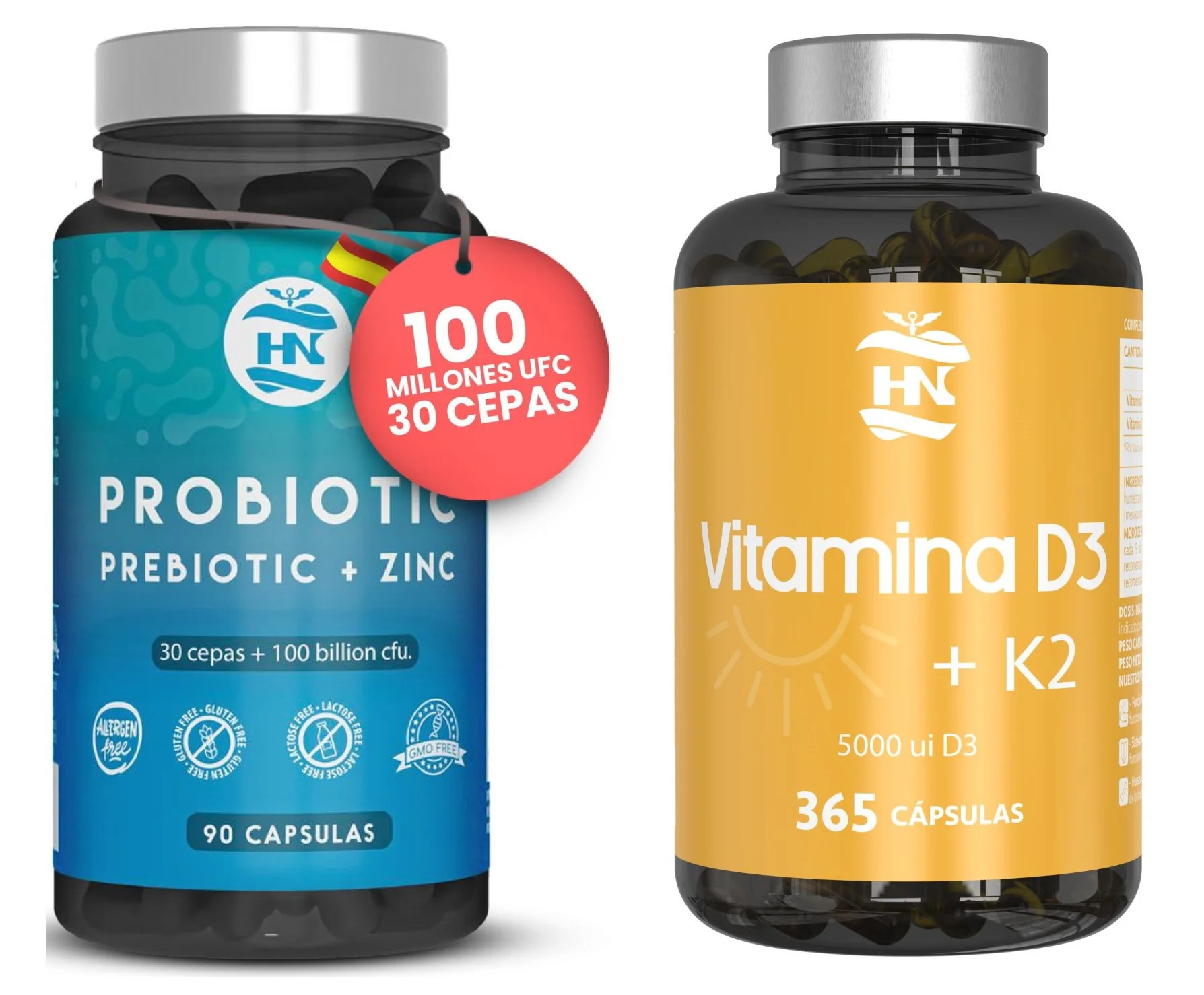 Pack Vitamina D+k2 365 Caps Y Probióticos Y Prebióticos 90 Caps, 30 Cepas