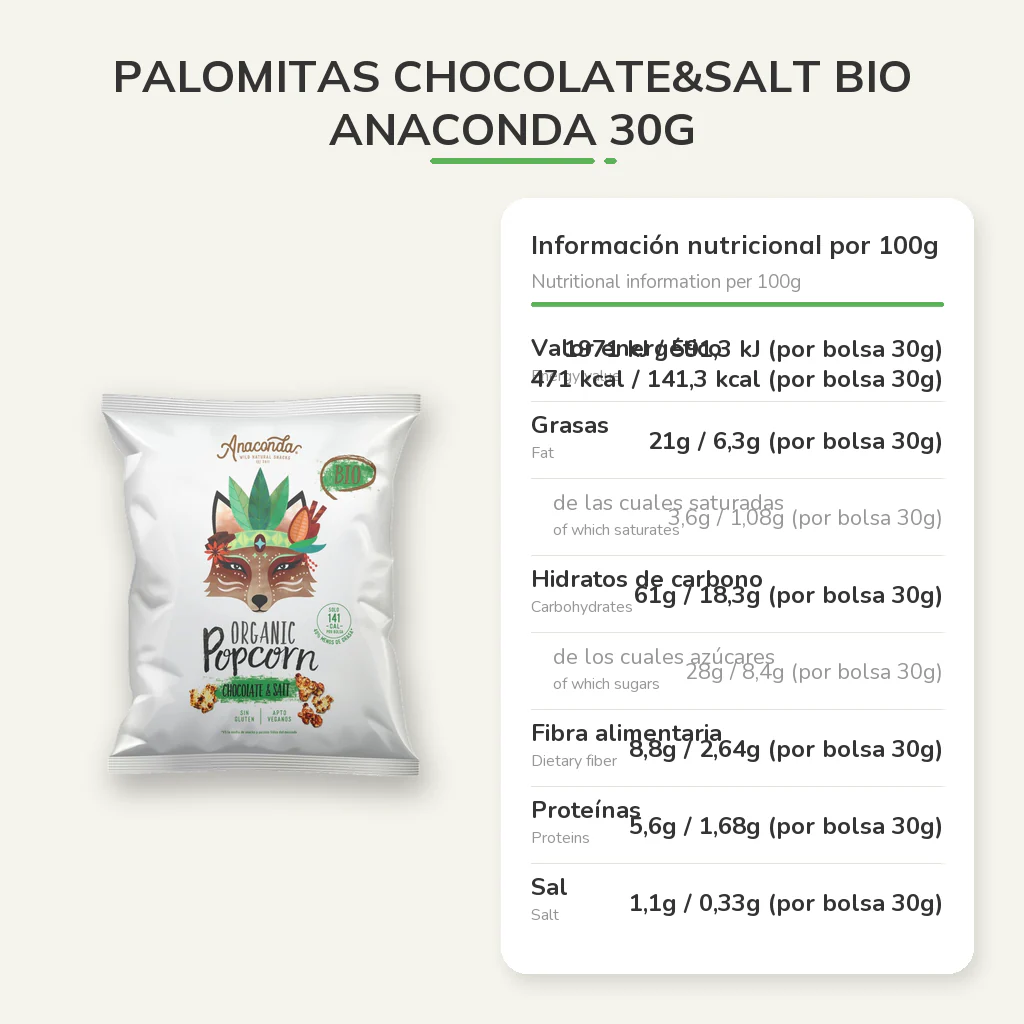 Palomitas Chocolate&Salt BIO Anaconda 30g - Image 3
