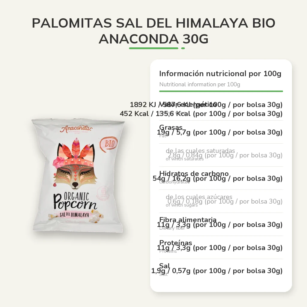 Palomitas Sal del Himalaya BIO Anaconda 30g - Image 3