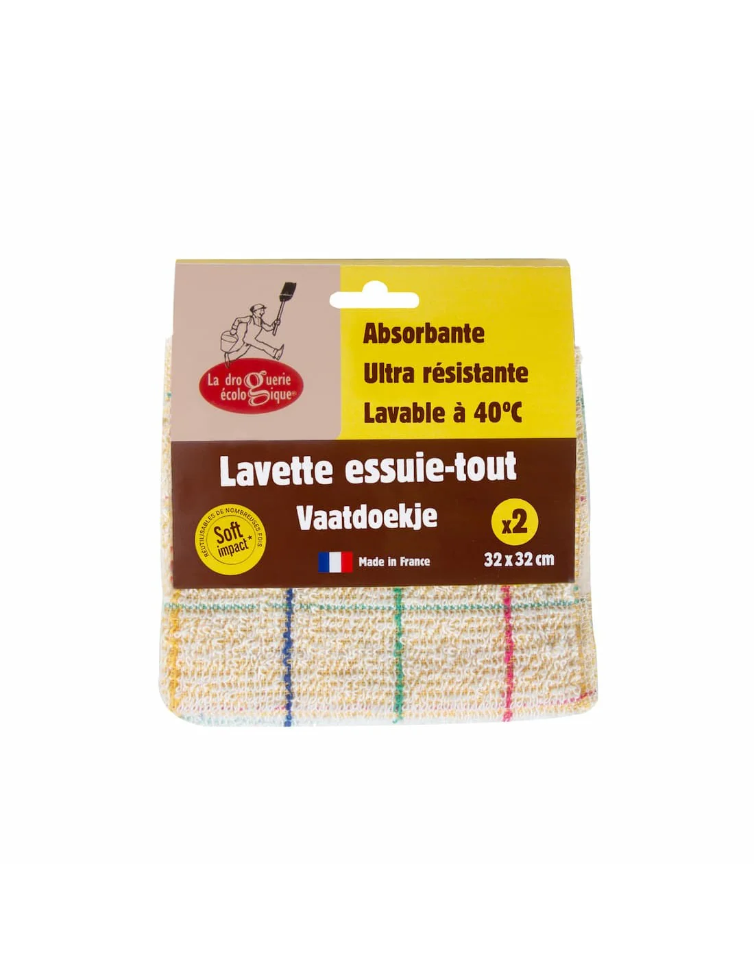 Paños de limpieza 100% fibras recicladas 32 x 32 cm La Droguerie écologique 2 uds