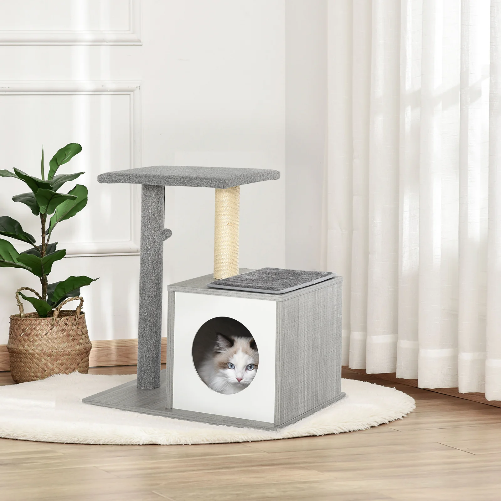 Pawhut Árbol Para Gatos 59x39x62 Cm De 3 Niveles Con Plataformas Postes Cueva - Image 2