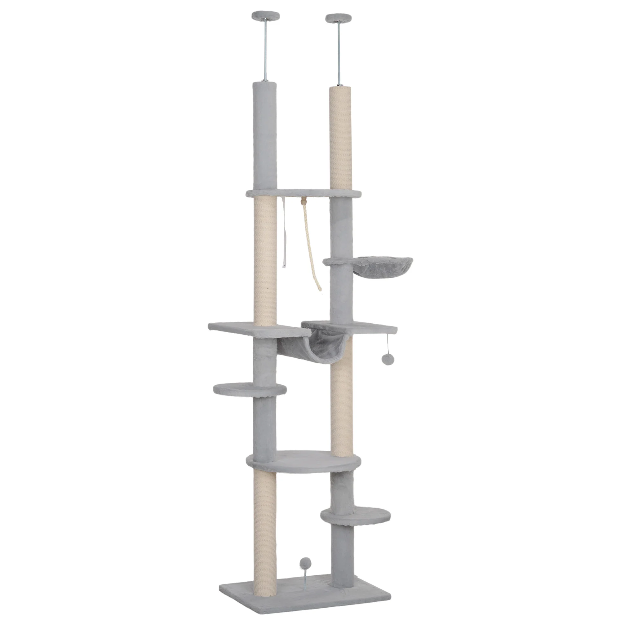 Pawhut Árbol Para Gatos De Suelo A Techo Con Altura Ajustable 225-255 Cm Gris