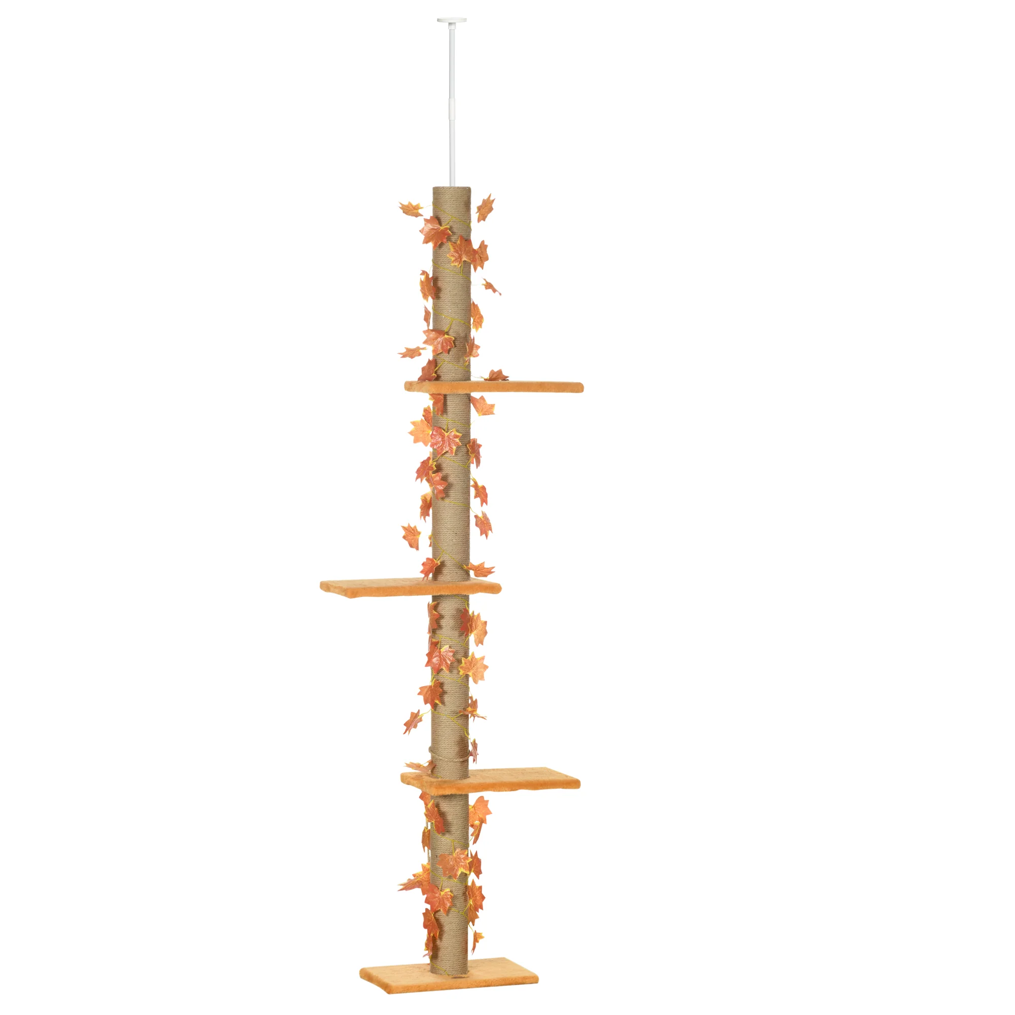 Pawhut Árbol Para Gatos De Suelo A Techo De 202-242 Cm Con 3 Plataformas Naranja