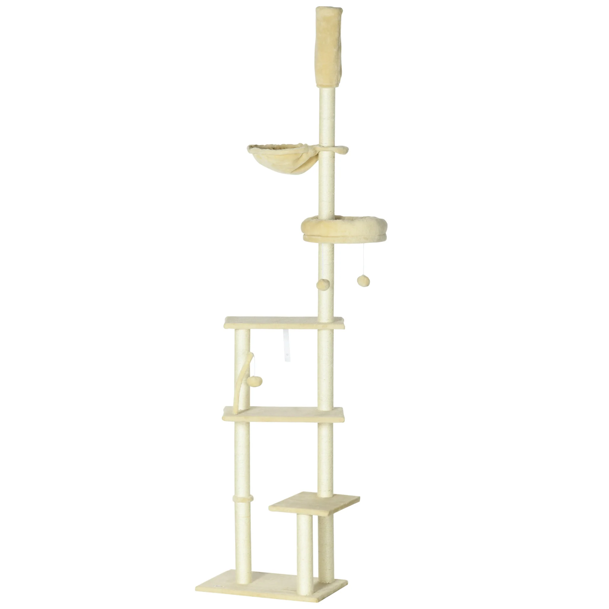 Pawhut Árbol Para Gatos De Suelo A Techo De 230-250cm Con Altura Ajustable Beige