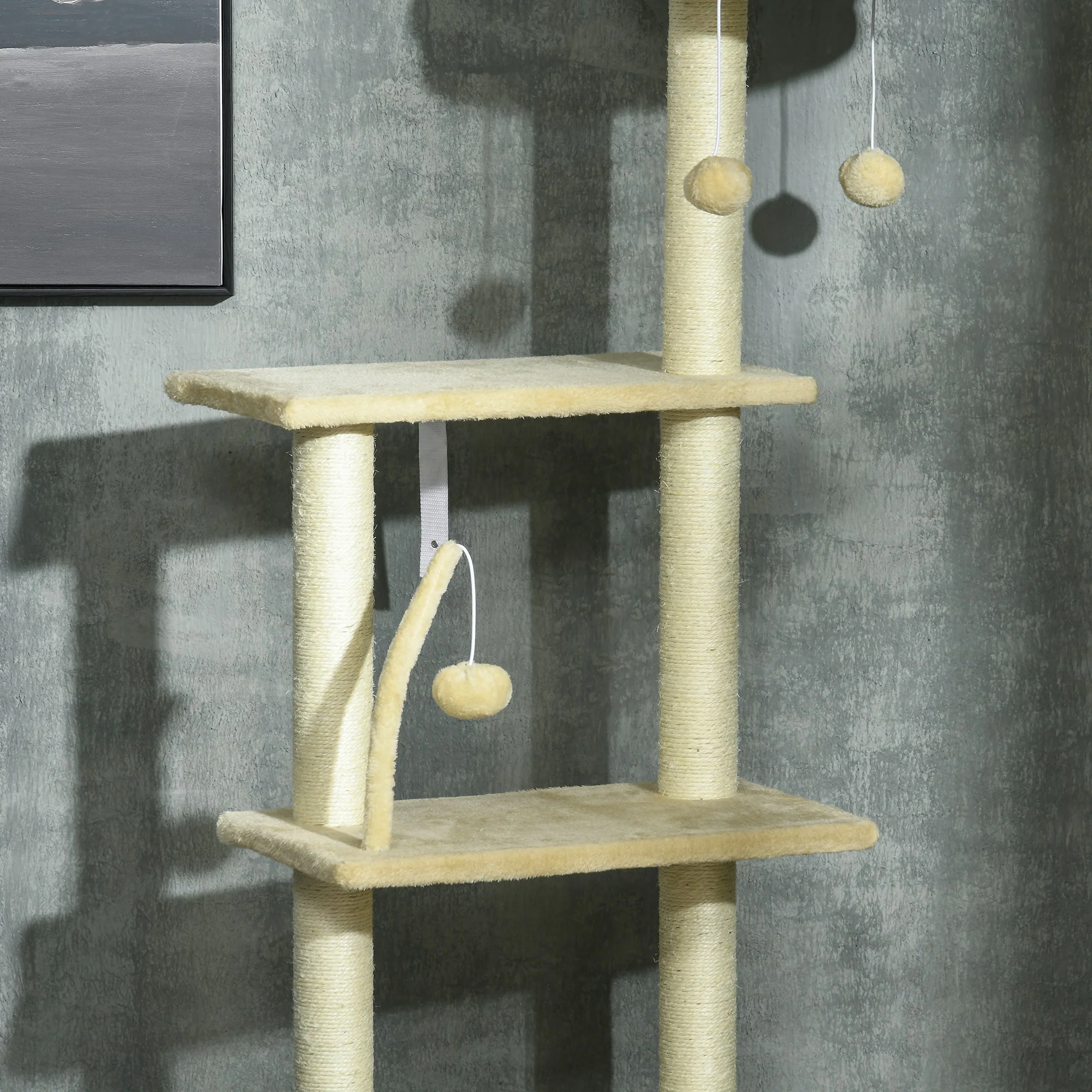 Pawhut Árbol Para Gatos De Suelo A Techo De 230-250cm Con Altura Ajustable Beige - Image 5