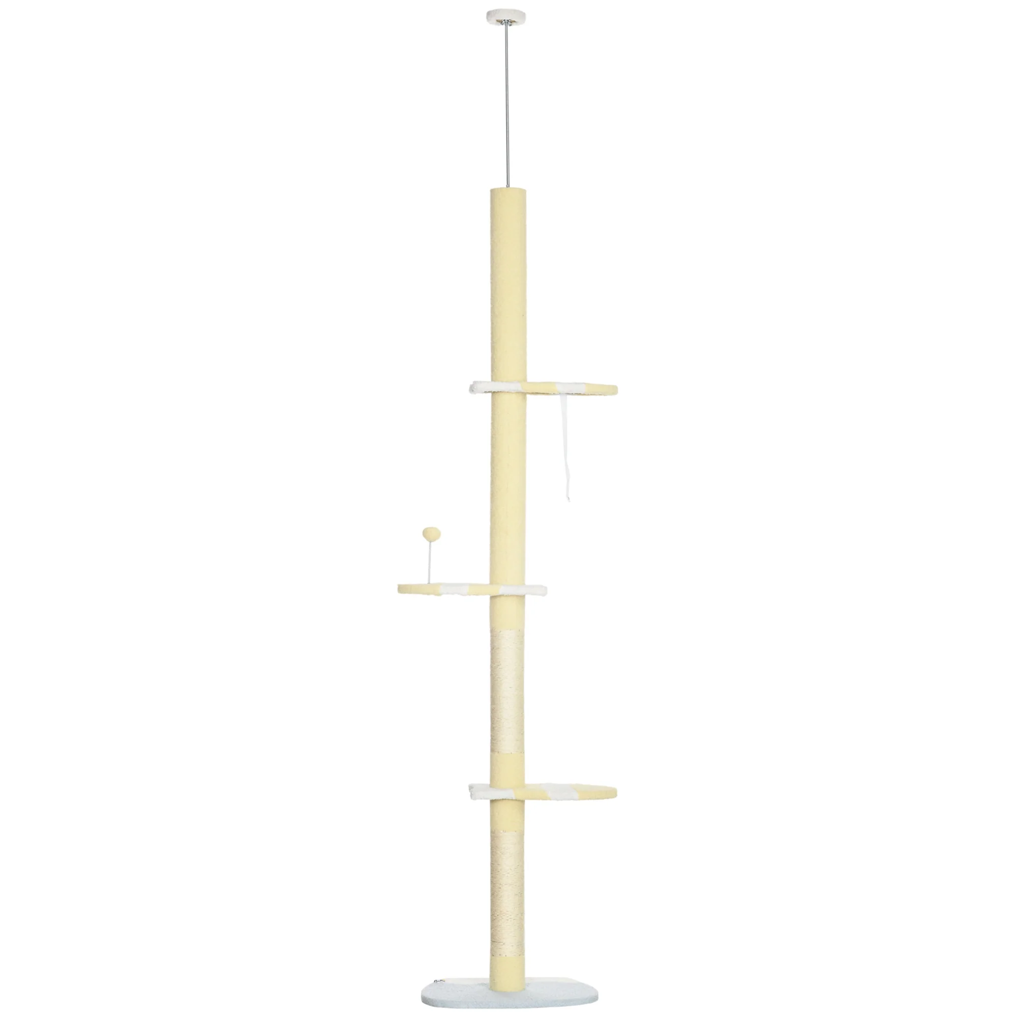 Pawhut Árbol Para Gatos Del Suelo Al Techo 220-260 Cm Con 3 Plataformas Y Bola