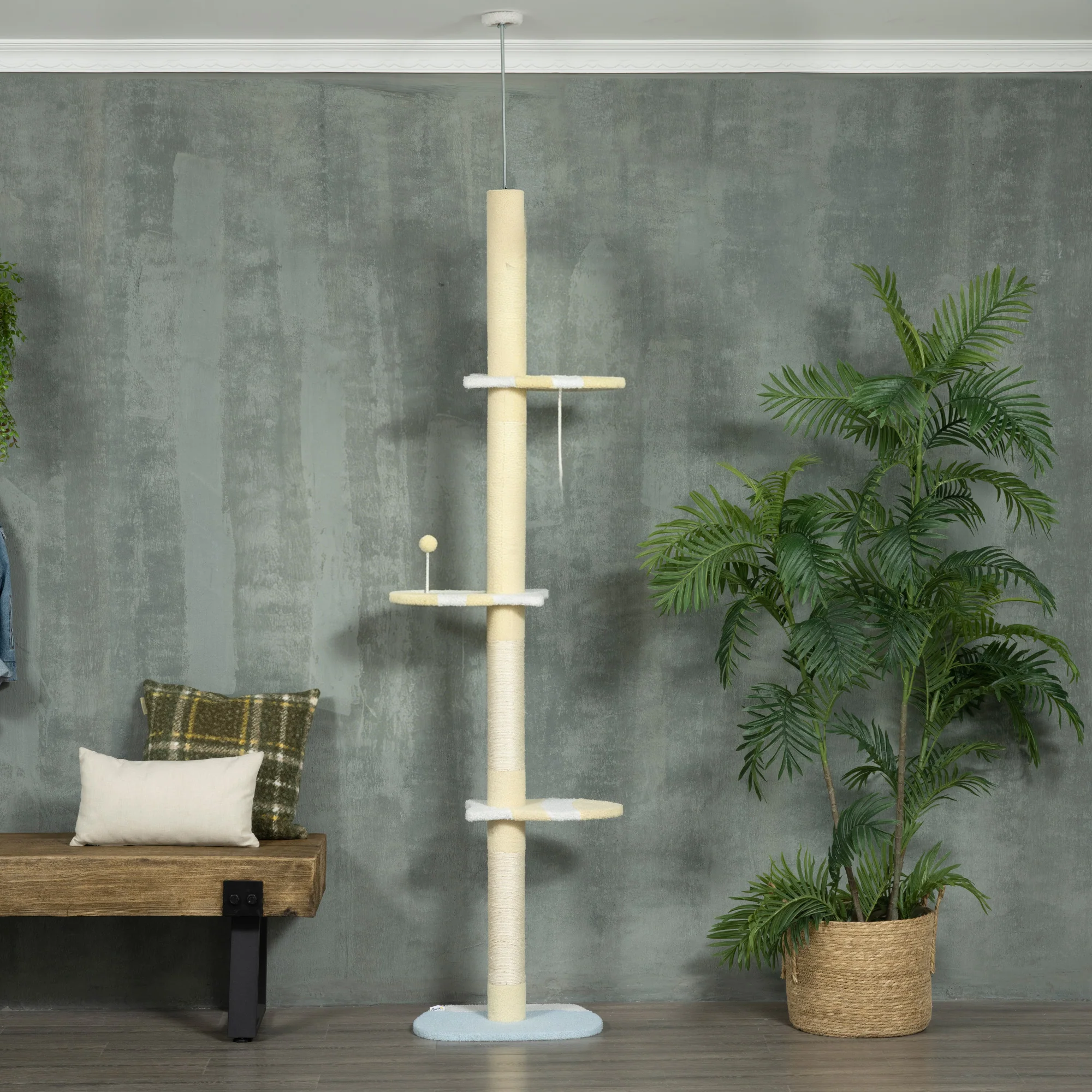 Pawhut Árbol Para Gatos Del Suelo Al Techo 220-260 Cm Con 3 Plataformas Y Bola - Image 2
