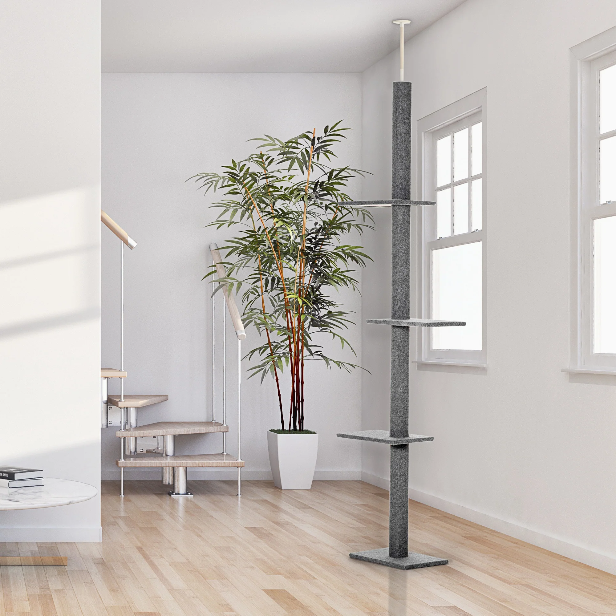 Pawhut Árbol Para Gatos Del Suelo Al Techo 43x27x228-260 Cm Con Altura Ajustable - Image 2