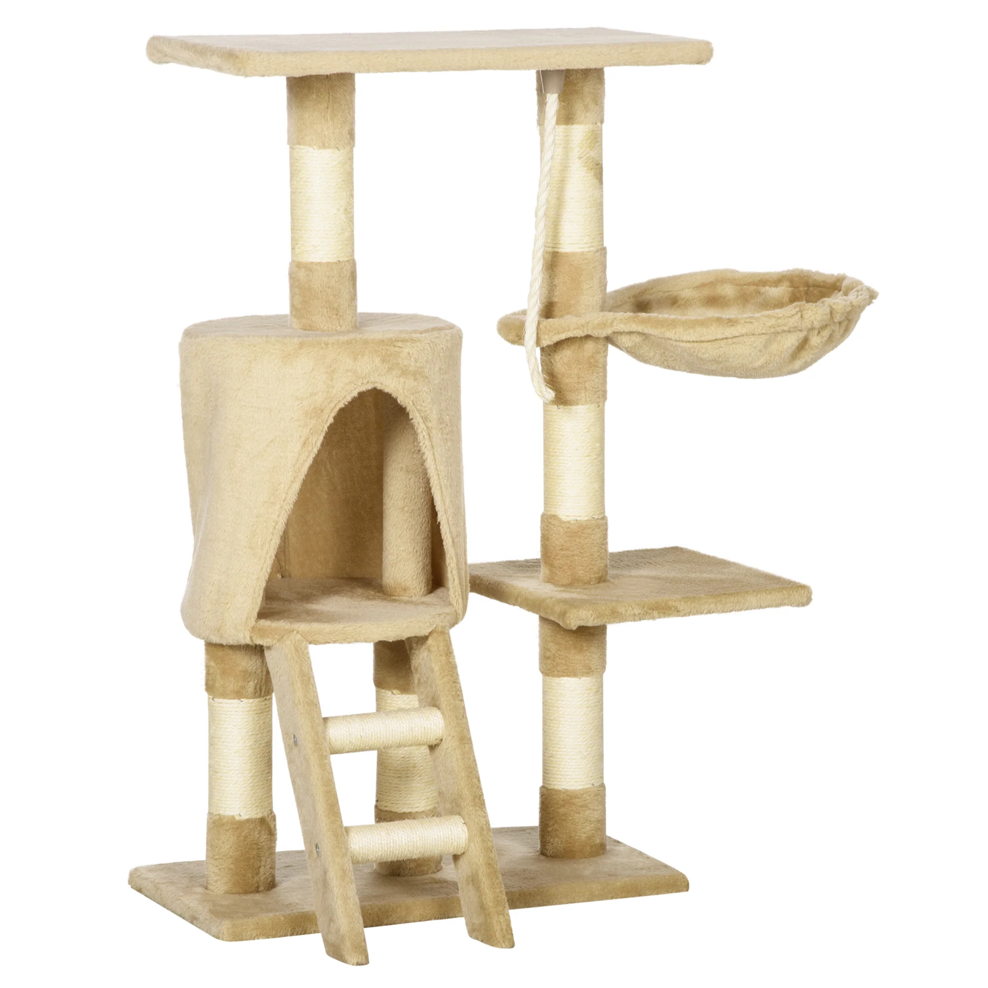 Pawhut Árbol Para Gatos Rascador Altura 95cm Con Nido Plataforma Caseta Escalera