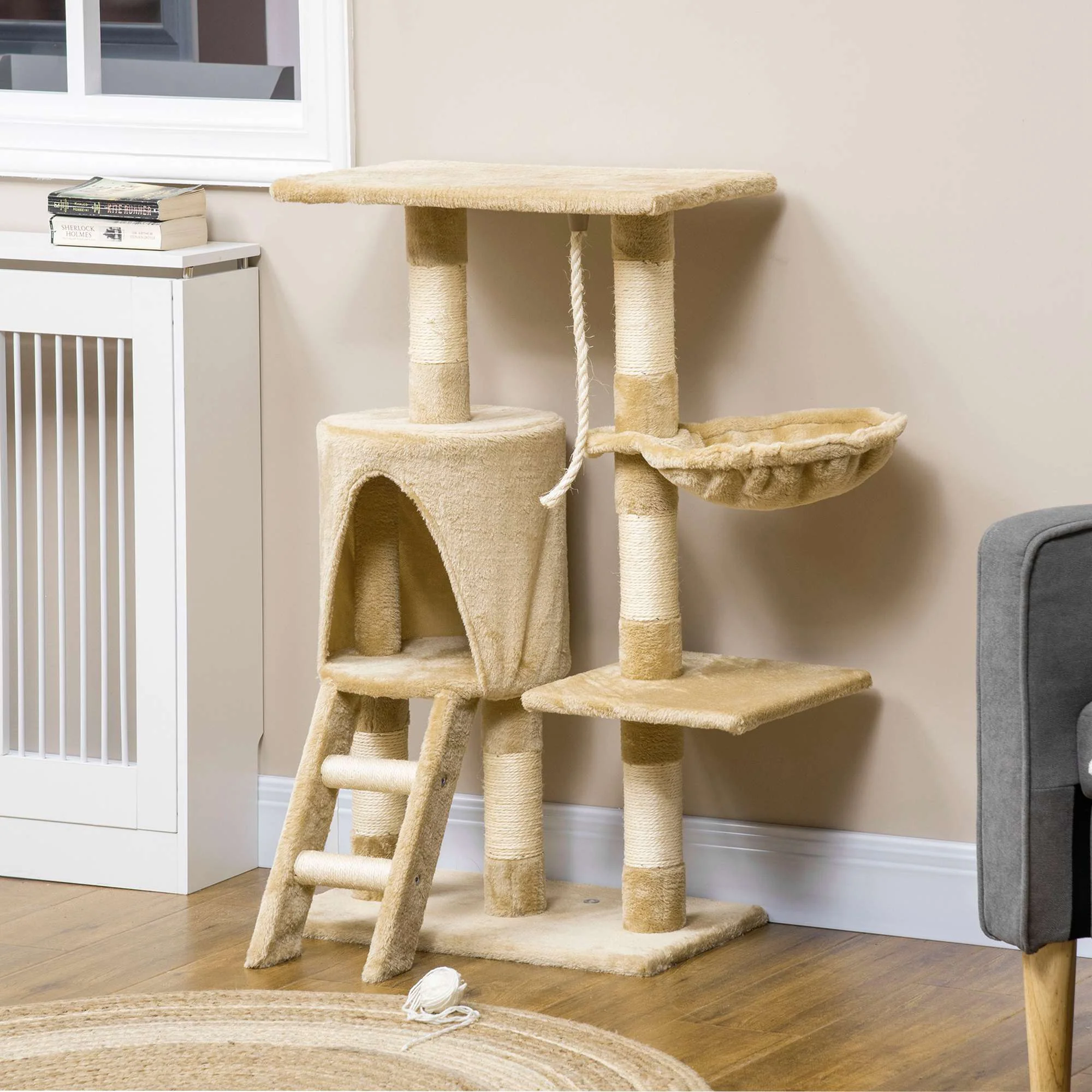 Pawhut Árbol Para Gatos Rascador Altura 95cm Con Nido Plataforma Caseta Escalera - Image 2