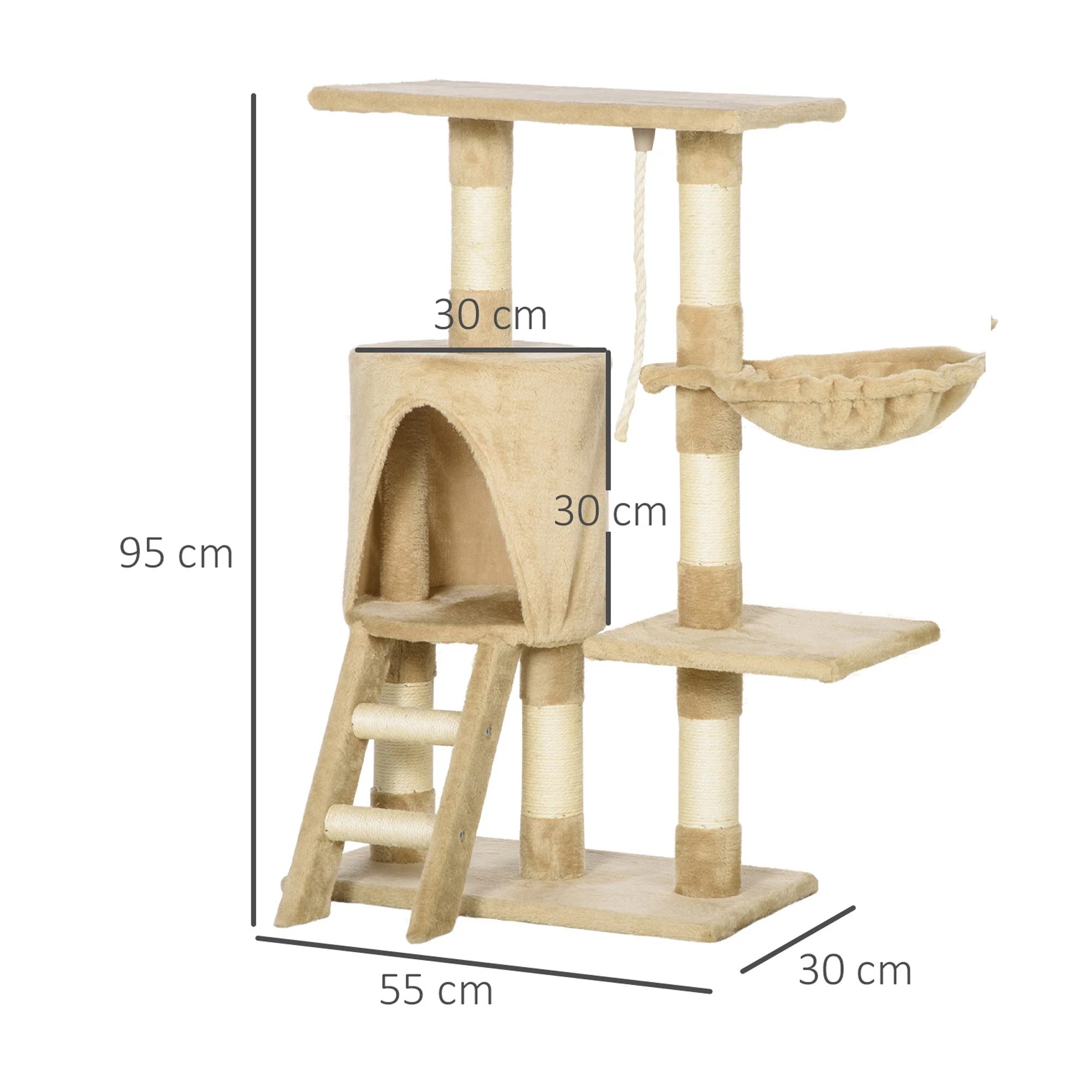 Pawhut Árbol Para Gatos Rascador Altura 95cm Con Nido Plataforma Caseta Escalera - Image 3