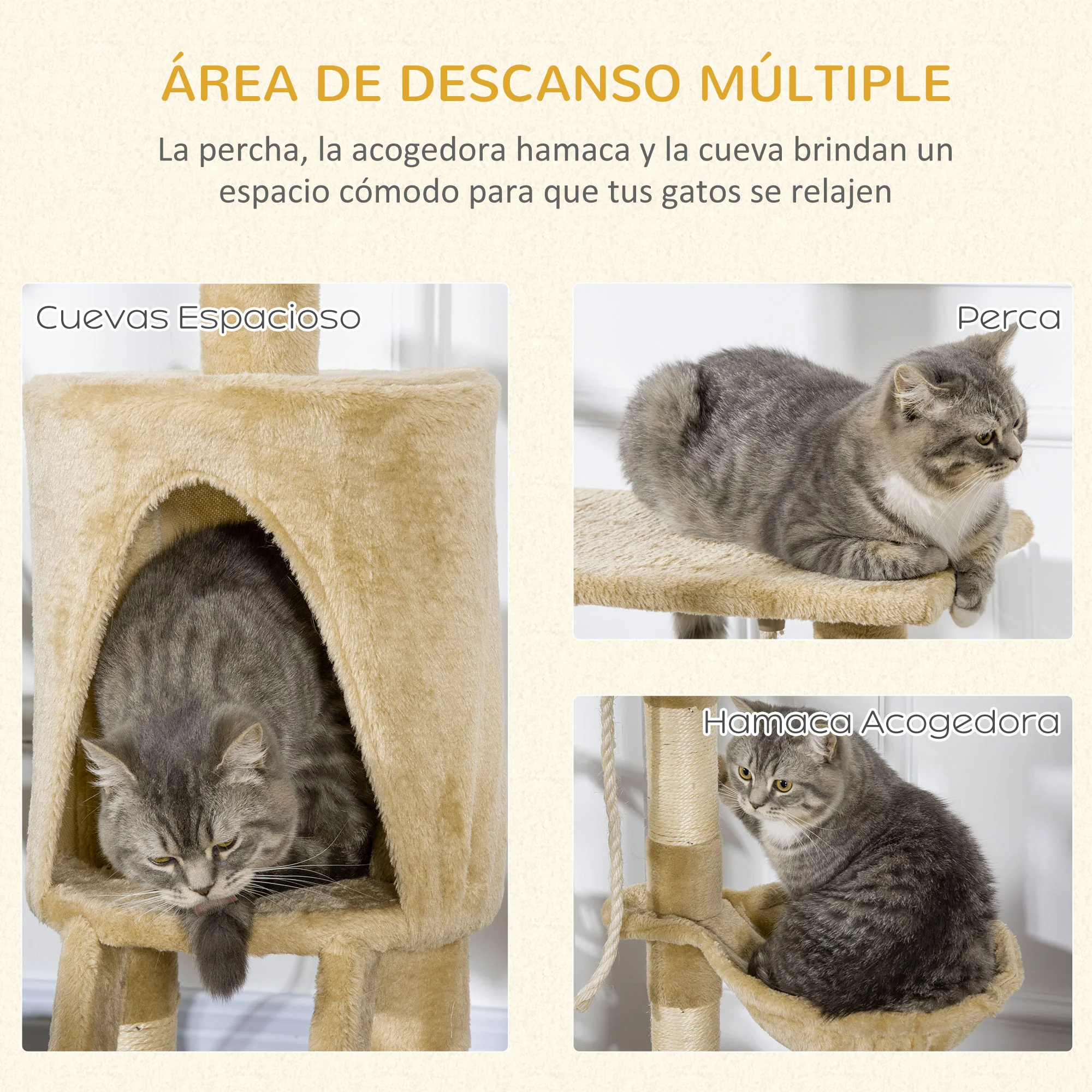 Pawhut Árbol Para Gatos Rascador Altura 95cm Con Nido Plataforma Caseta Escalera - Image 6
