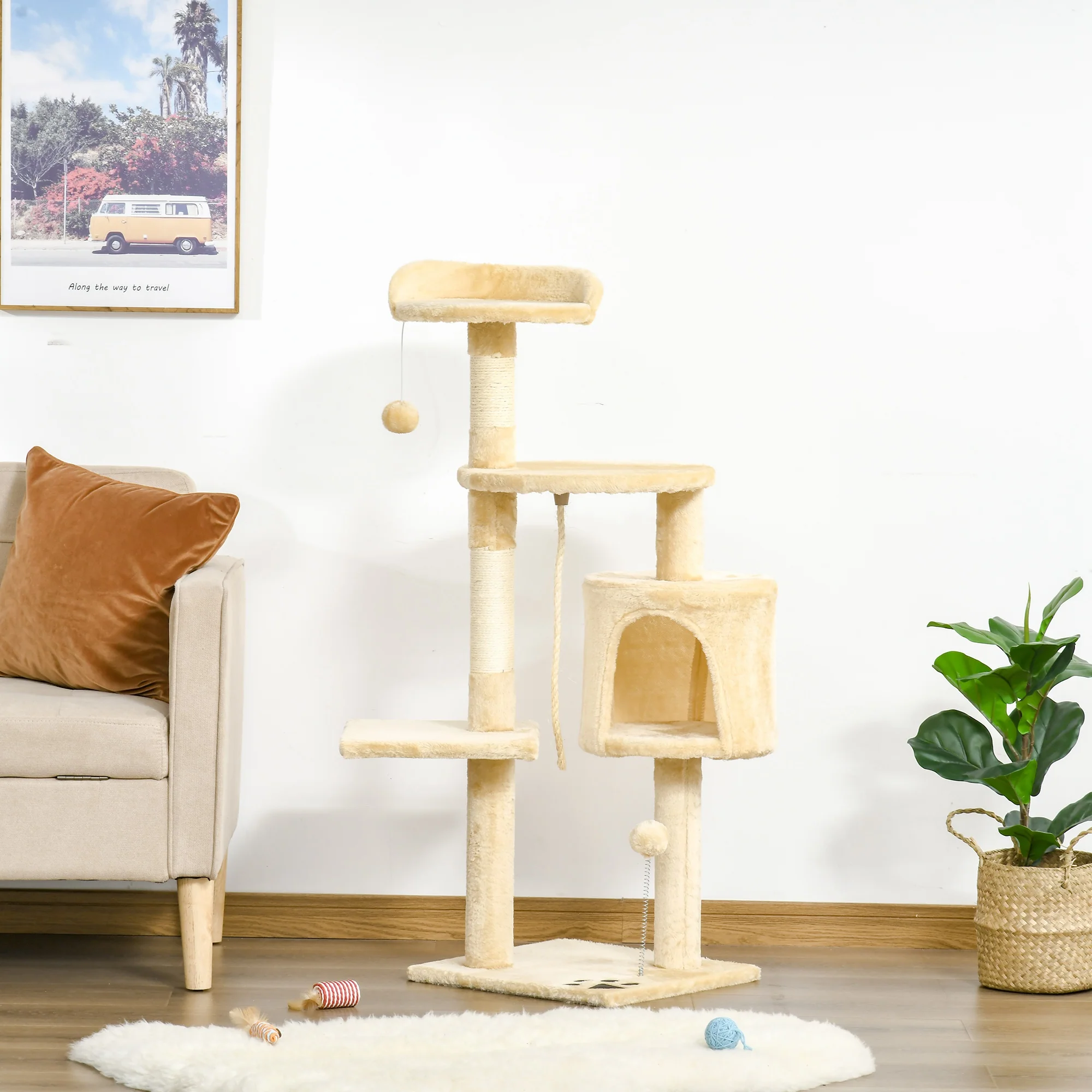 Pawhut Árbol Para Gatos Rascador Grande Con Plataformas Casetas Bolas De Juego - Image 2