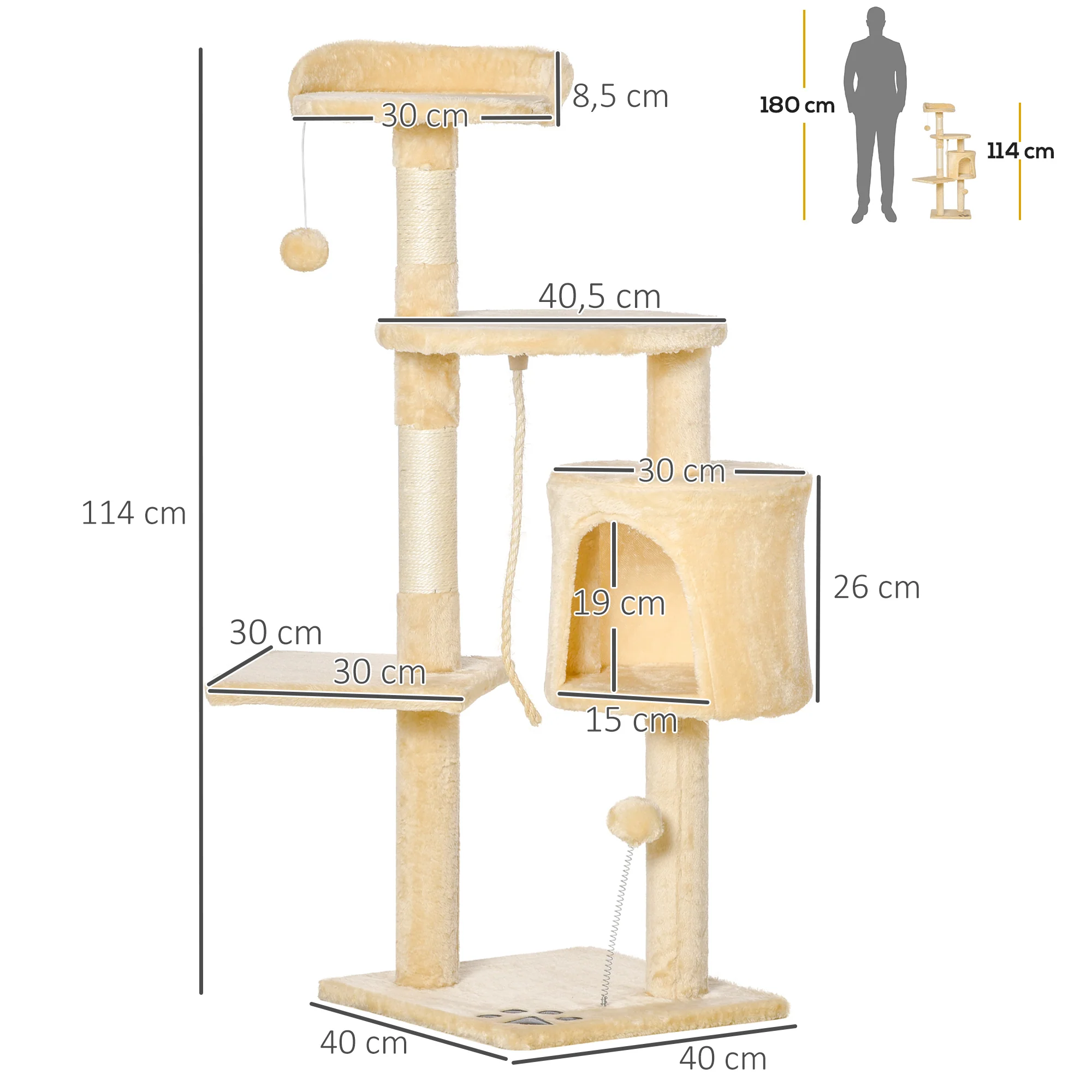 Pawhut Árbol Para Gatos Rascador Grande Con Plataformas Casetas Bolas De Juego - Image 3
