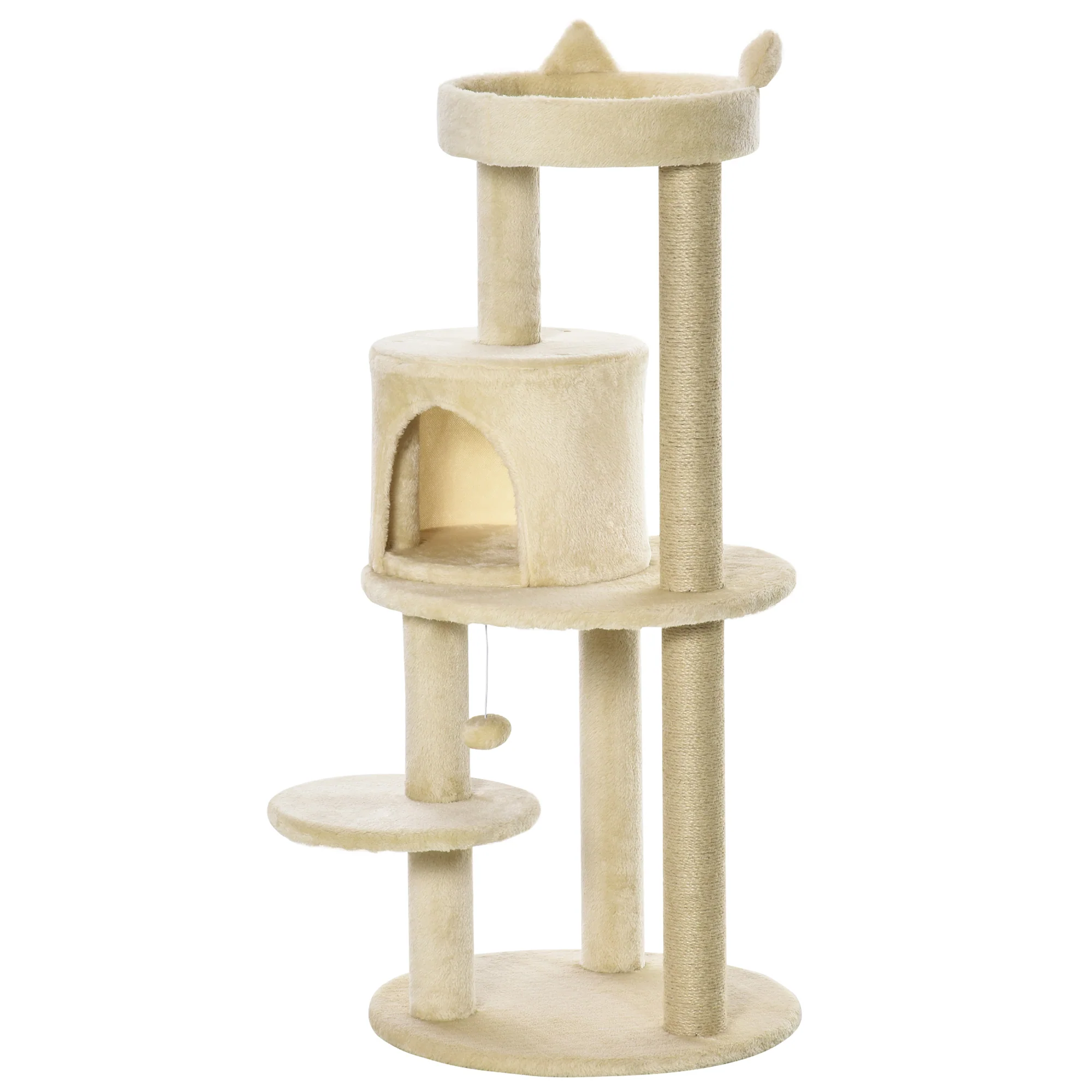 Pawhut Árbol Rascador Para Gatos 104 Cm Con Plataformas Refugio Postes De Sisal
