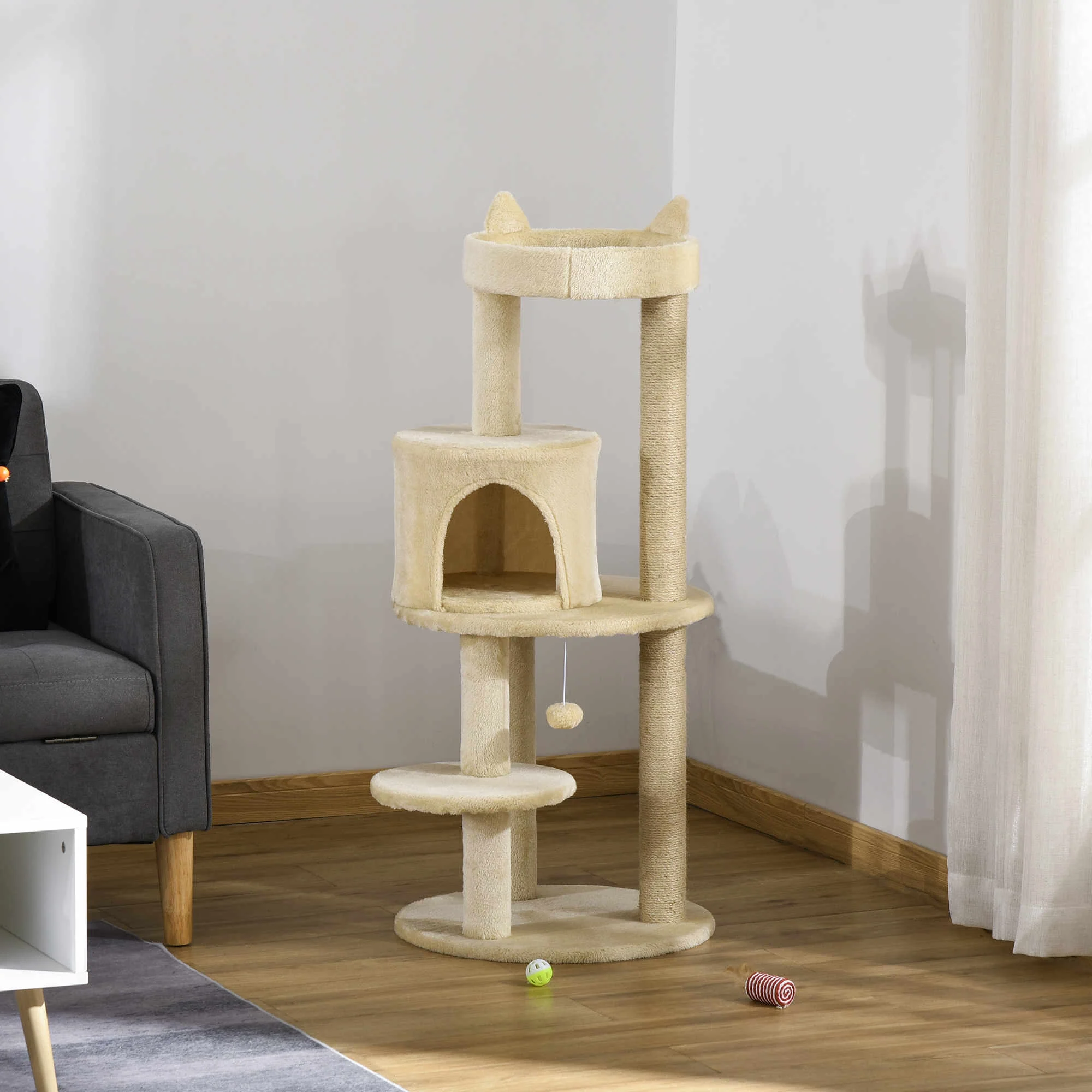 Pawhut Árbol Rascador Para Gatos 104 Cm Con Plataformas Refugio Postes De Sisal - Image 4