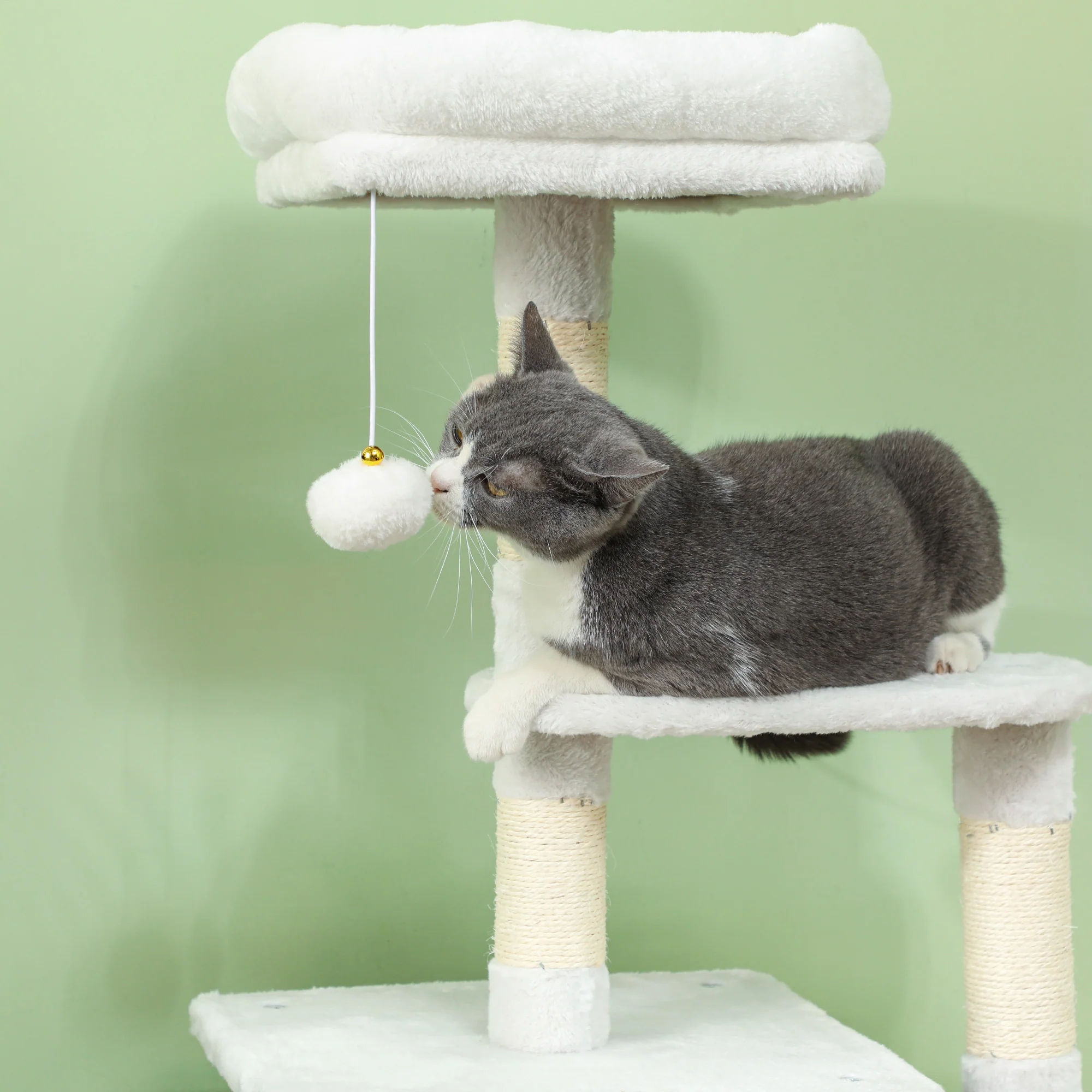 Pawhut Árbol Rascador Para Gatos 126 Cm Con Plataformas Bolas Colgantes Crema - Image 5