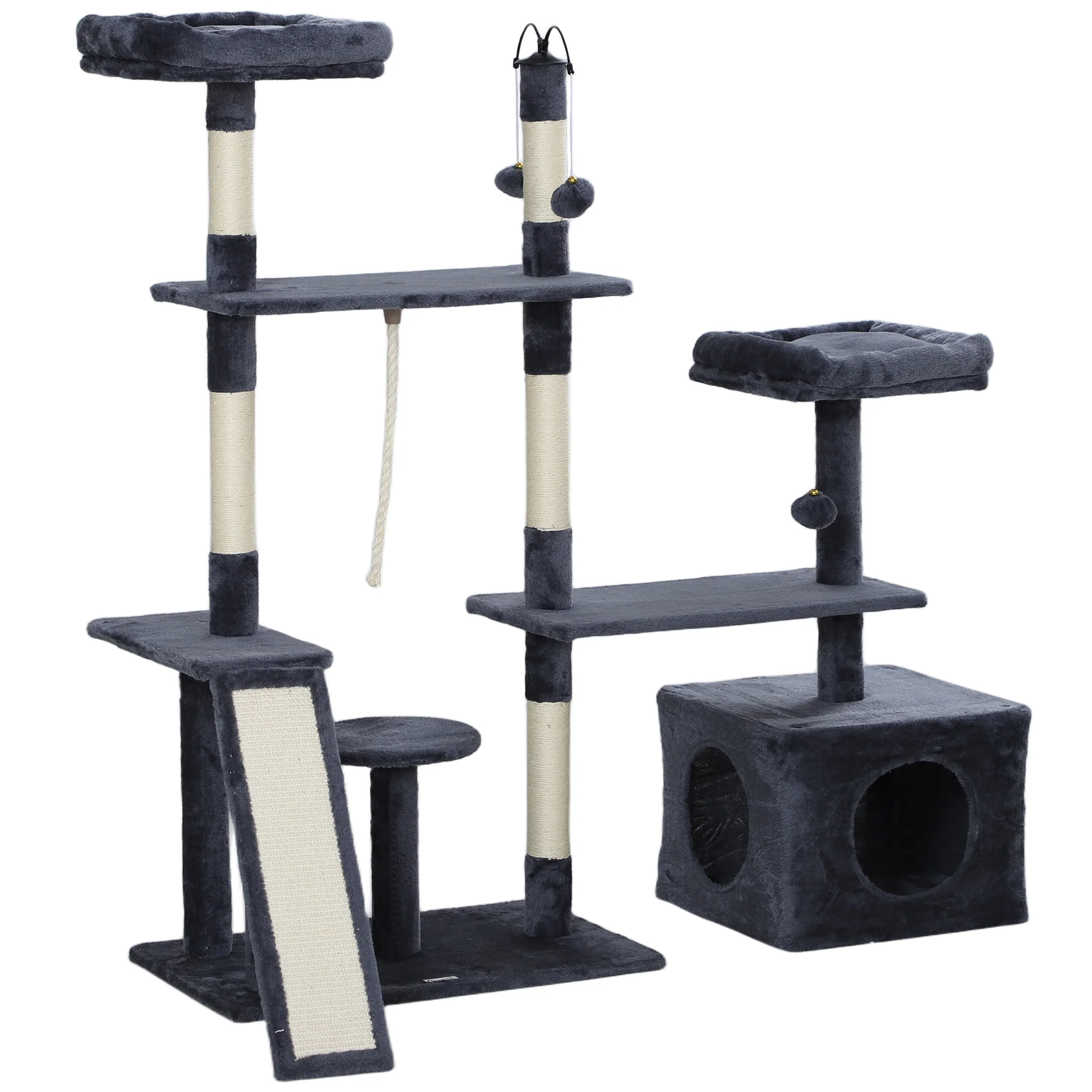 Pawhut Árbol Rascador Para Gatos 134 Cm Con Nidos Plataformas Gris Oscuro