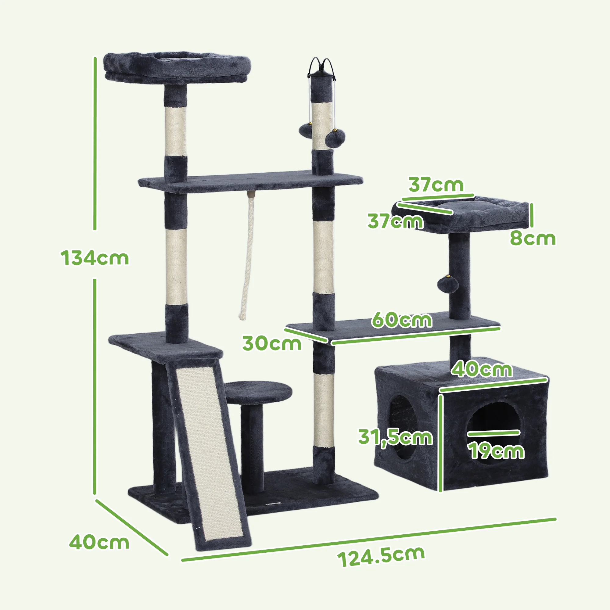 Pawhut Árbol Rascador Para Gatos 134 Cm Con Nidos Plataformas Gris Oscuro - Image 3