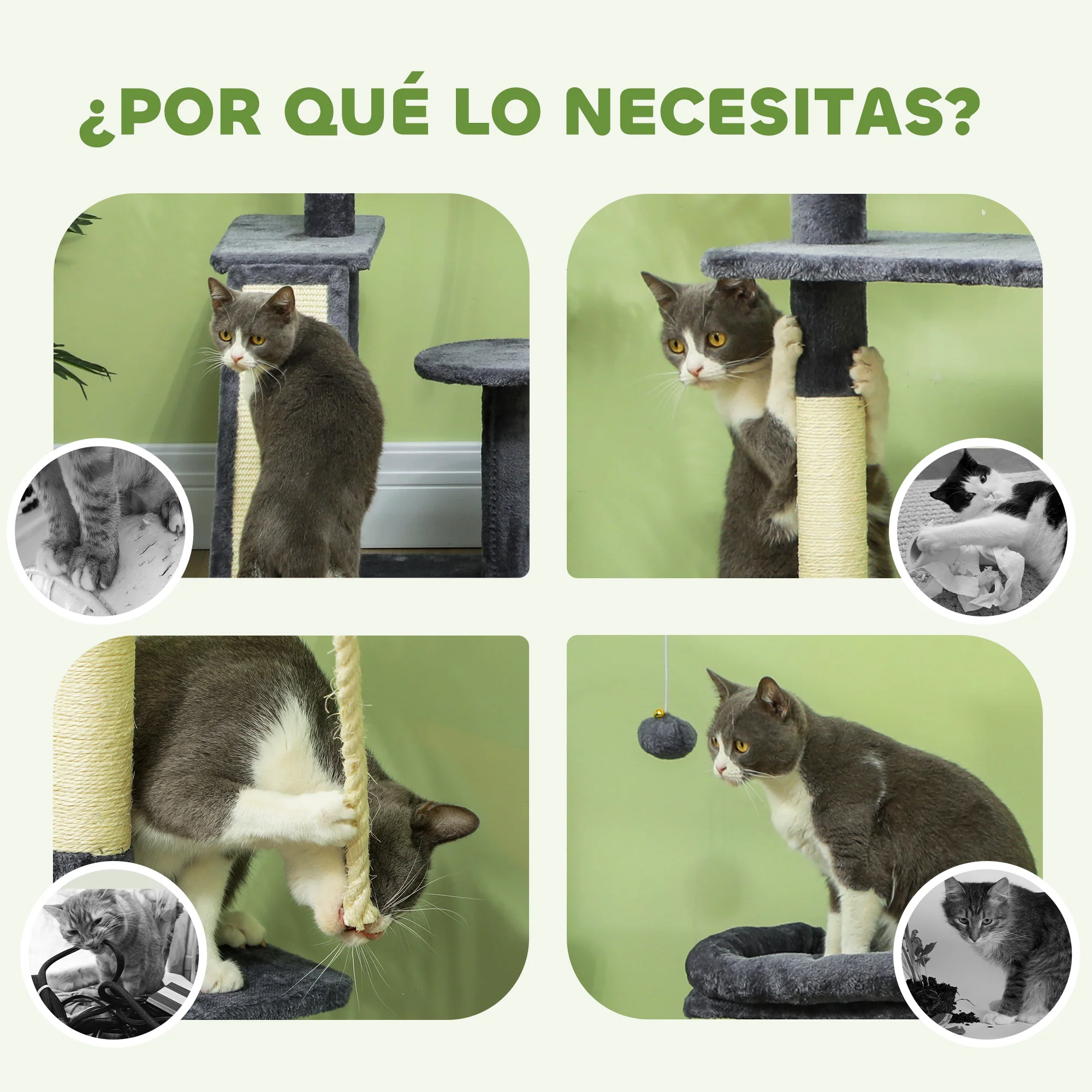 Pawhut Árbol Rascador Para Gatos 134 Cm Con Nidos Plataformas Gris Oscuro - Image 6