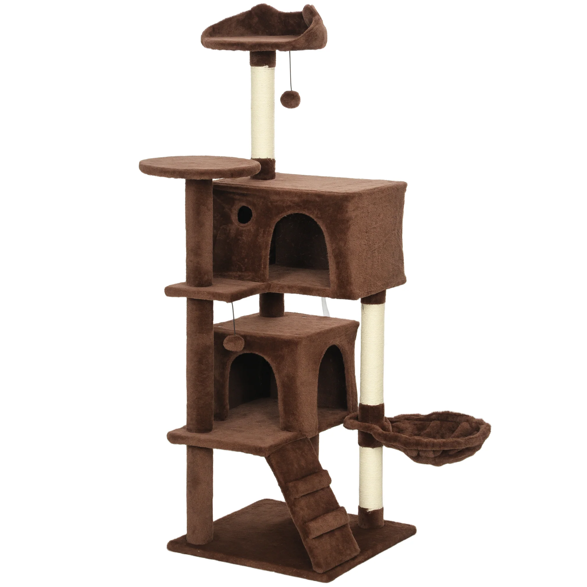 Pawhut Árbol Rascador Para Gatos 140 Cm Con Múltiples Plataformas Marrón