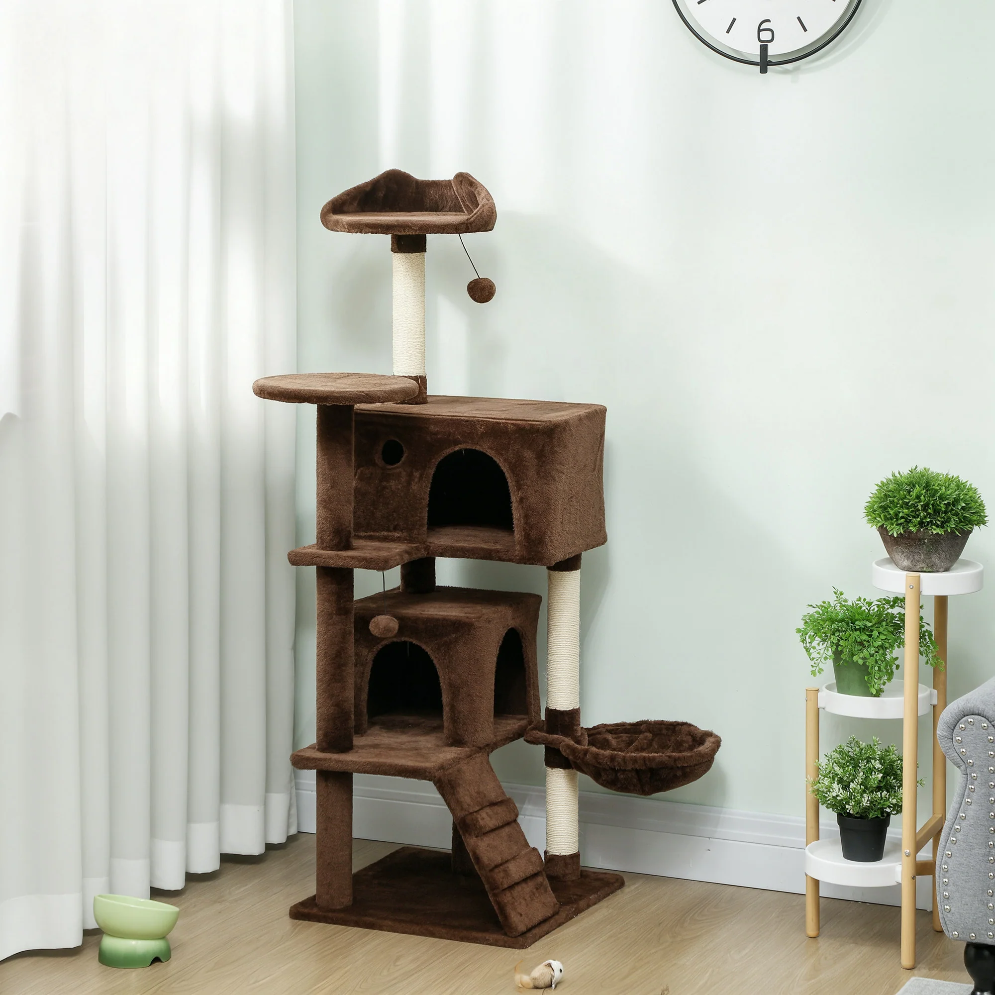 Pawhut Árbol Rascador Para Gatos 140 Cm Con Múltiples Plataformas Marrón - Image 2