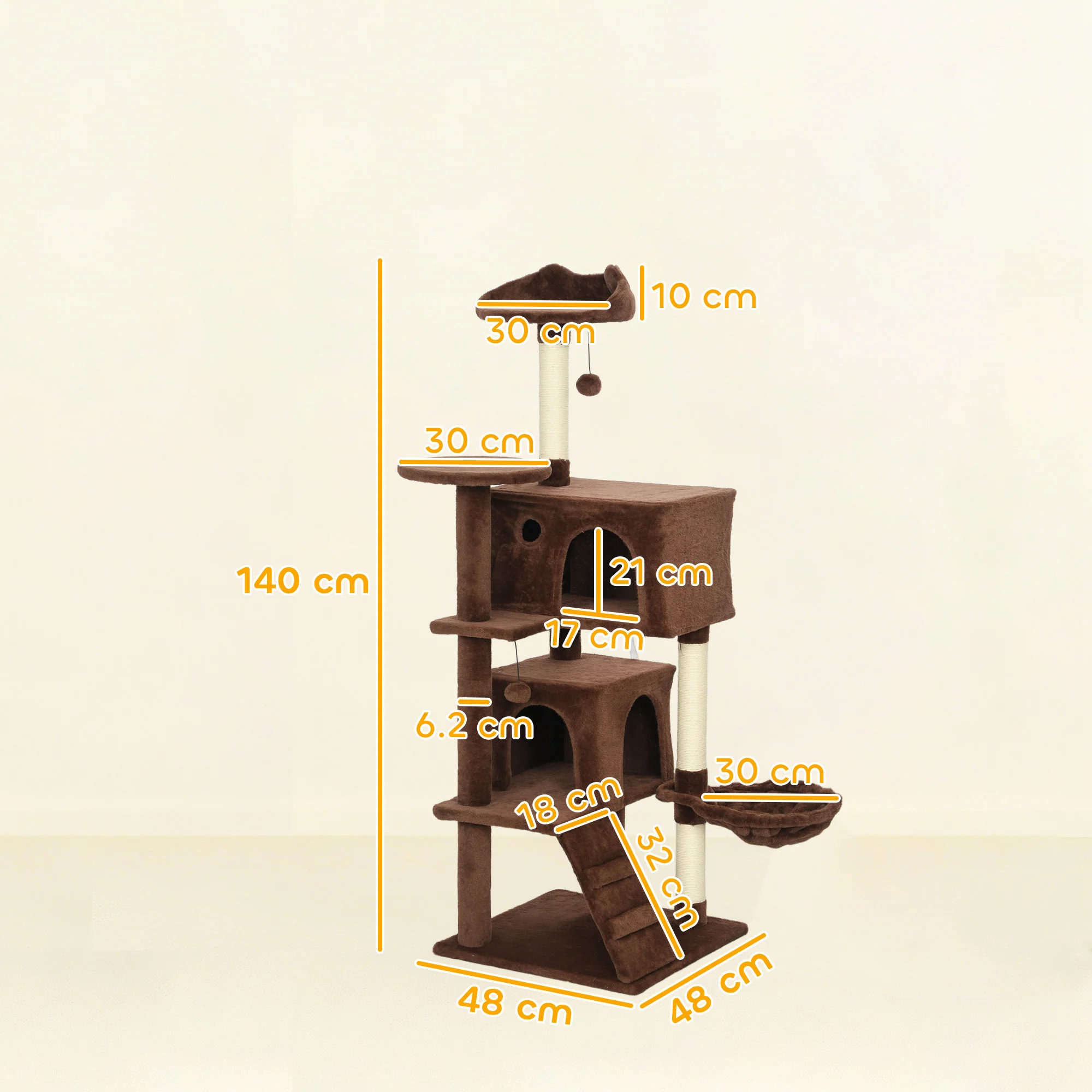Pawhut Árbol Rascador Para Gatos 140 Cm Con Múltiples Plataformas Marrón - Image 3