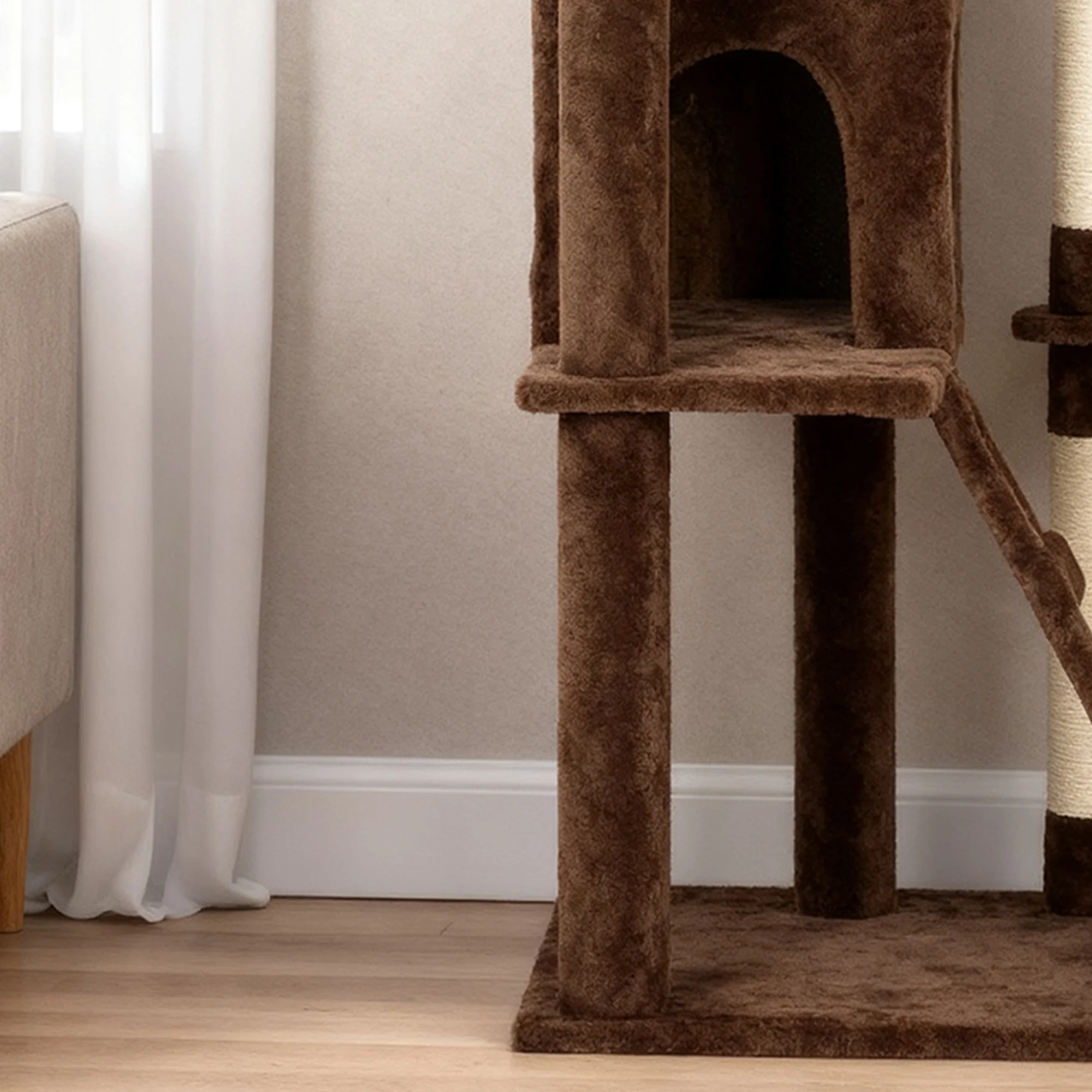 Pawhut Árbol Rascador Para Gatos 180 Cm Con Múltiples Plataformas Marrón - Image 5