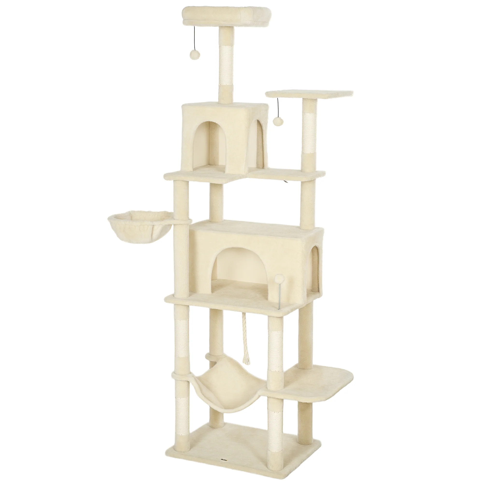 Pawhut Árbol Rascador Para Gatos 202 Cm Con Plataformas 2 Camas 2 Cuevas Beige