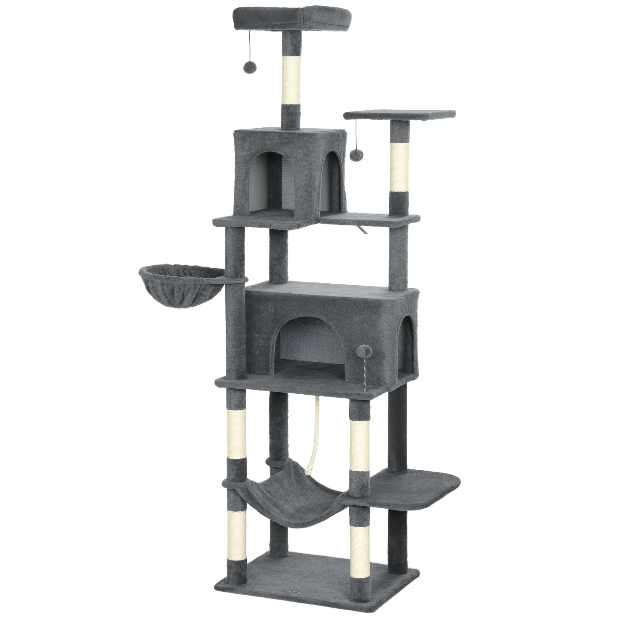 Pawhut Árbol Rascador Para Gatos 202 Cm Con Plataformas 2 Camas 2 Cuevas Gris