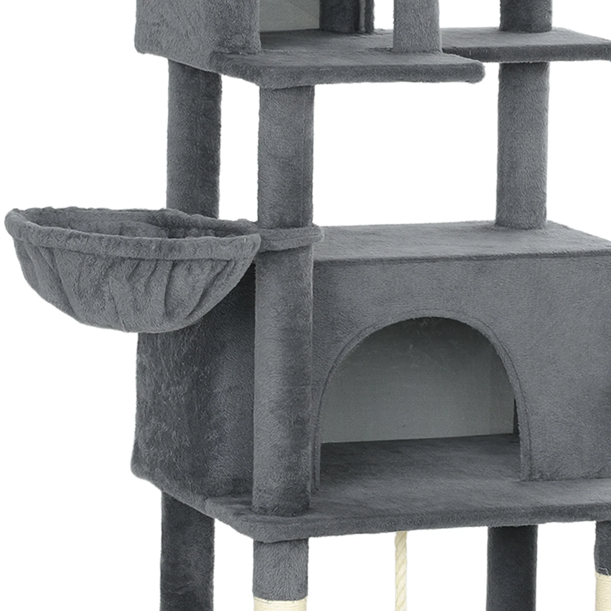 Pawhut Árbol Rascador Para Gatos 202 Cm Con Plataformas 2 Camas 2 Cuevas Gris - Image 5
