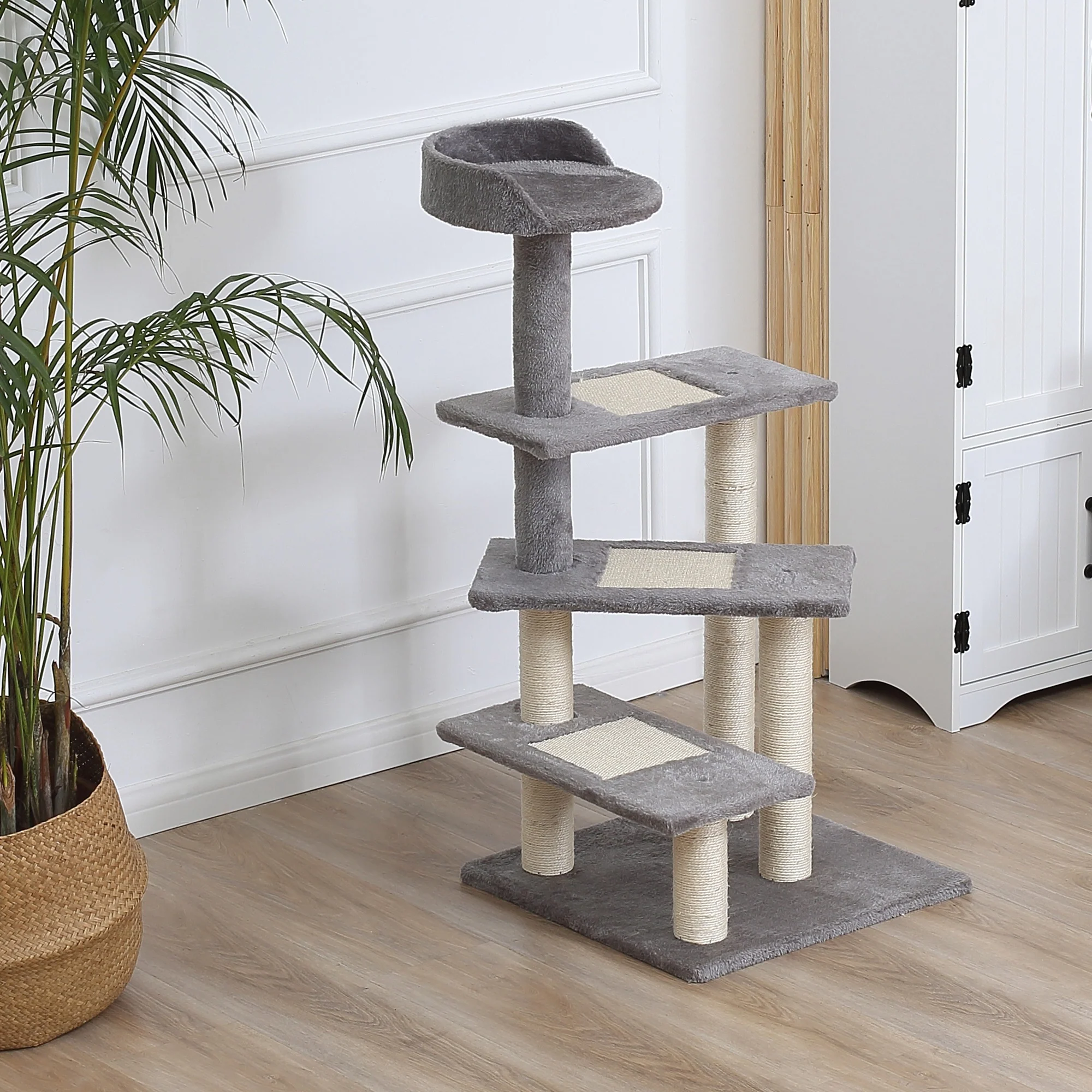 Pawhut Árbol Rascador Para Gatos 48,5x48,5x100cm Centro De Actividad Plataformas - Image 2