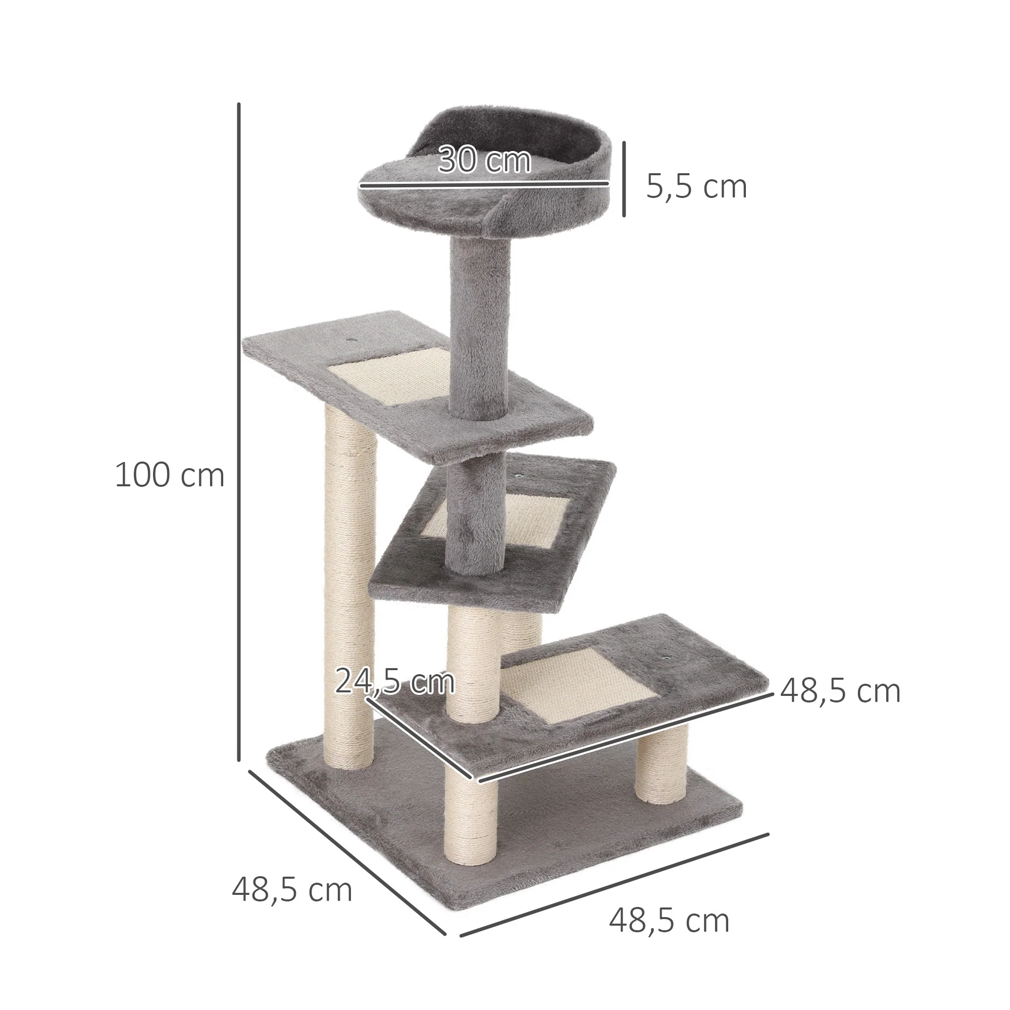 Pawhut Árbol Rascador Para Gatos 48,5x48,5x100cm Centro De Actividad Plataformas - Image 3