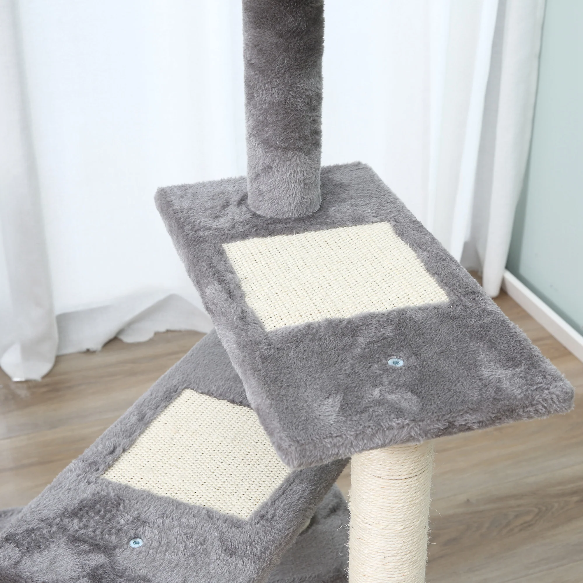 Pawhut Árbol Rascador Para Gatos 48,5x48,5x100cm Centro De Actividad Plataformas - Image 4