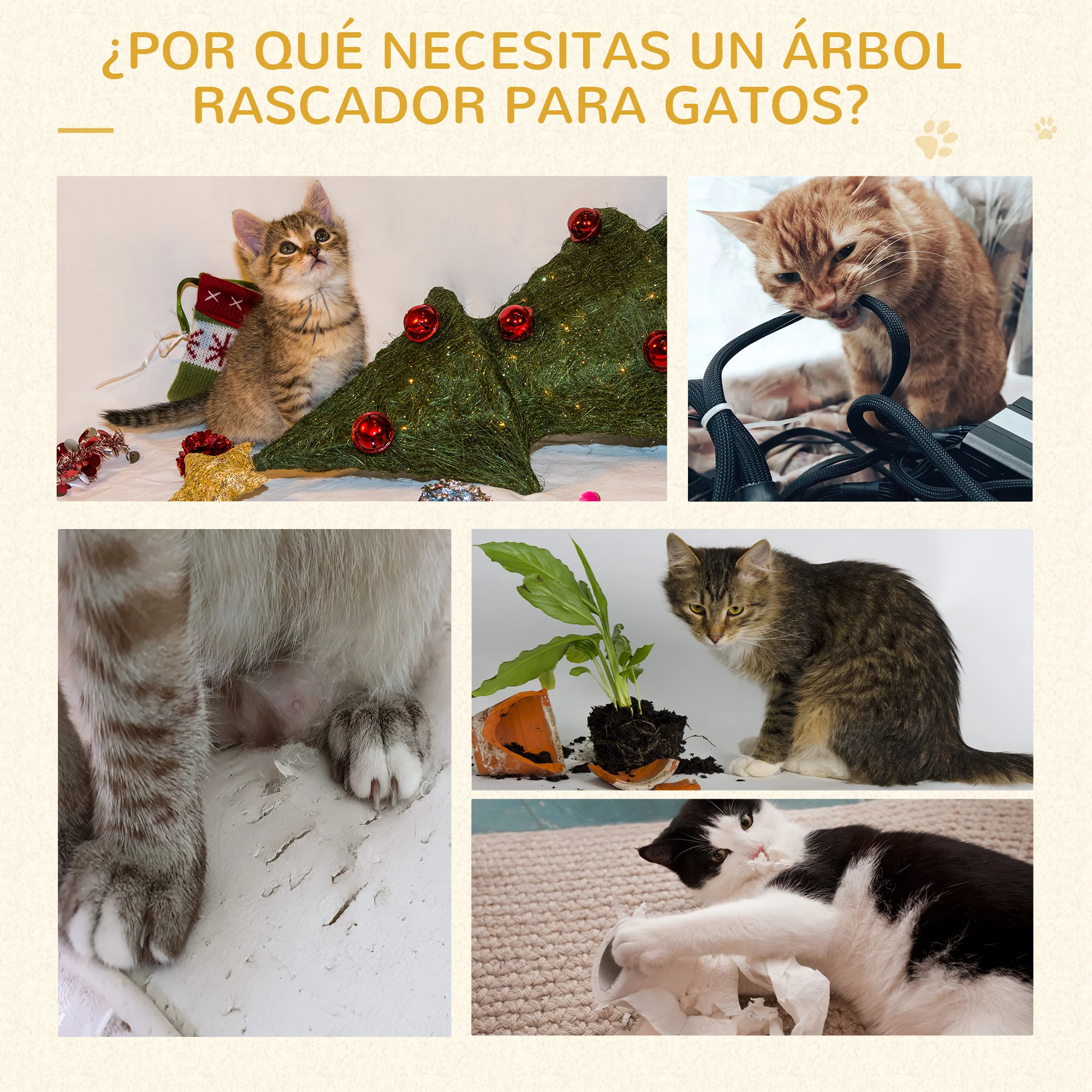 Pawhut Árbol Rascador Para Gatos 48,5x48,5x100cm Centro De Actividad Plataformas - Image 6